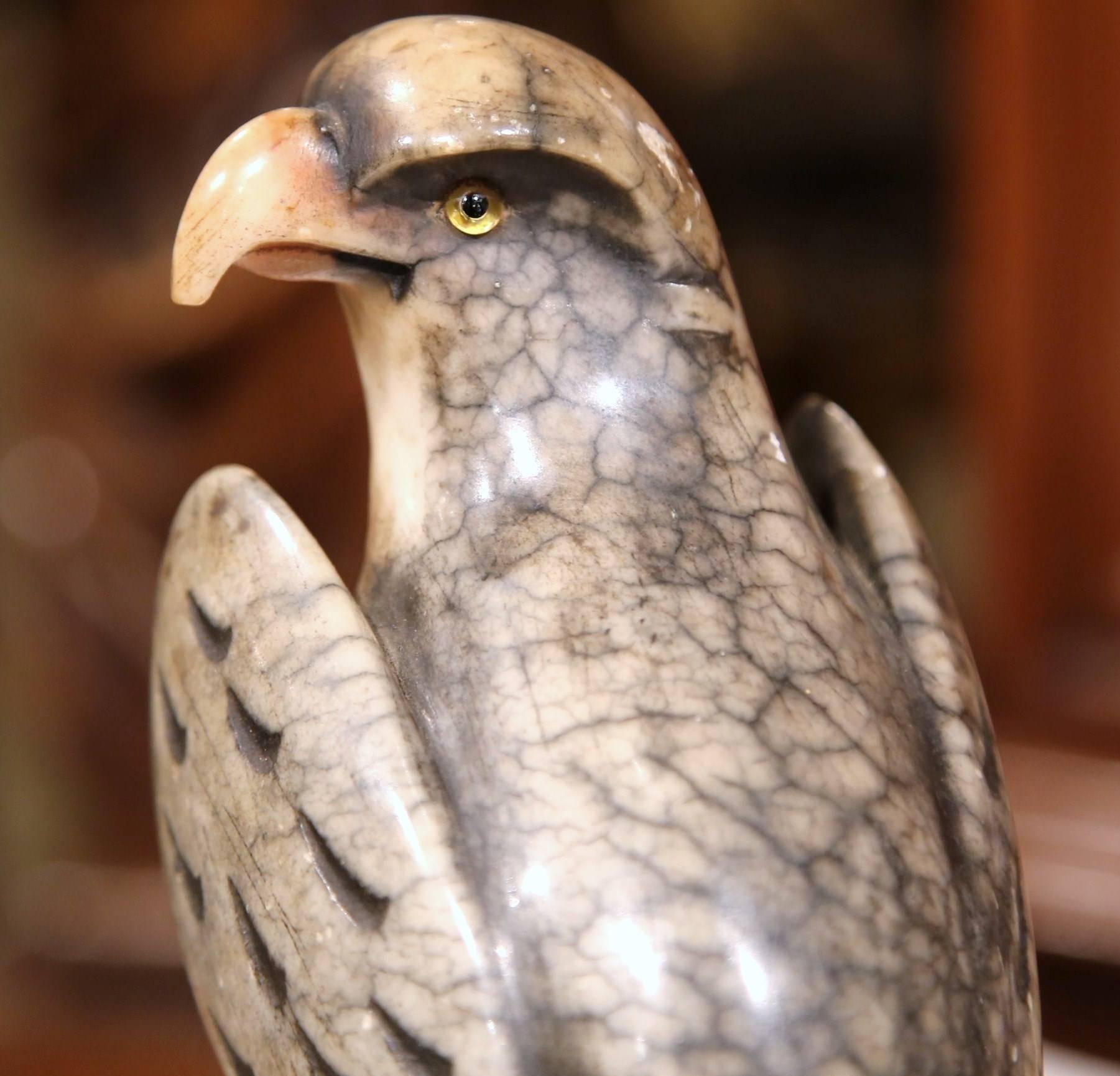 19th Century French Carved Grey and White Marble Eagle In Excellent Condition In Dallas, TX