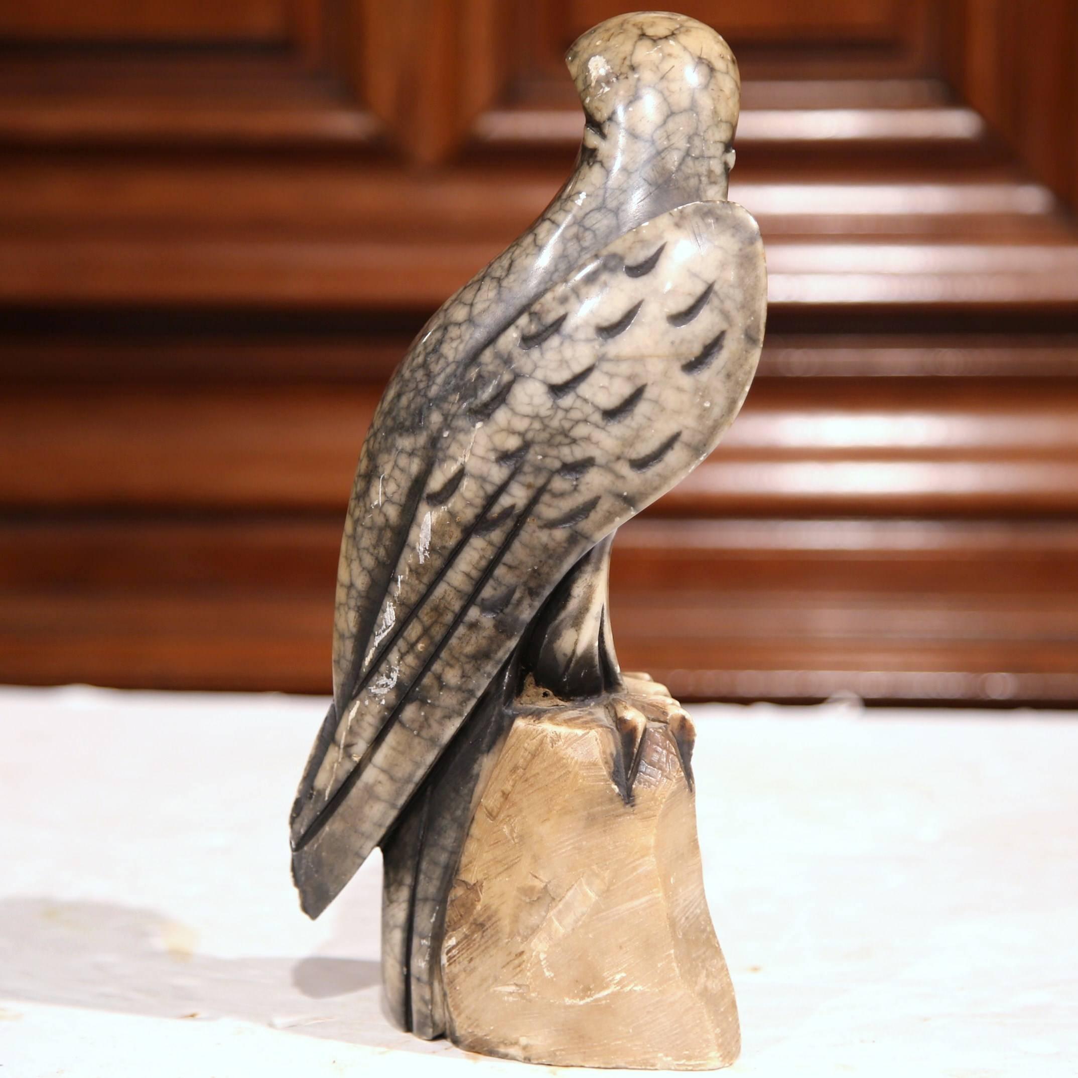 19th Century French Carved Grey and White Marble Eagle 1