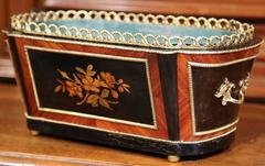 19th Century French Napoleon III Rosewood Marquetry Inlay and Bronze Jardinière