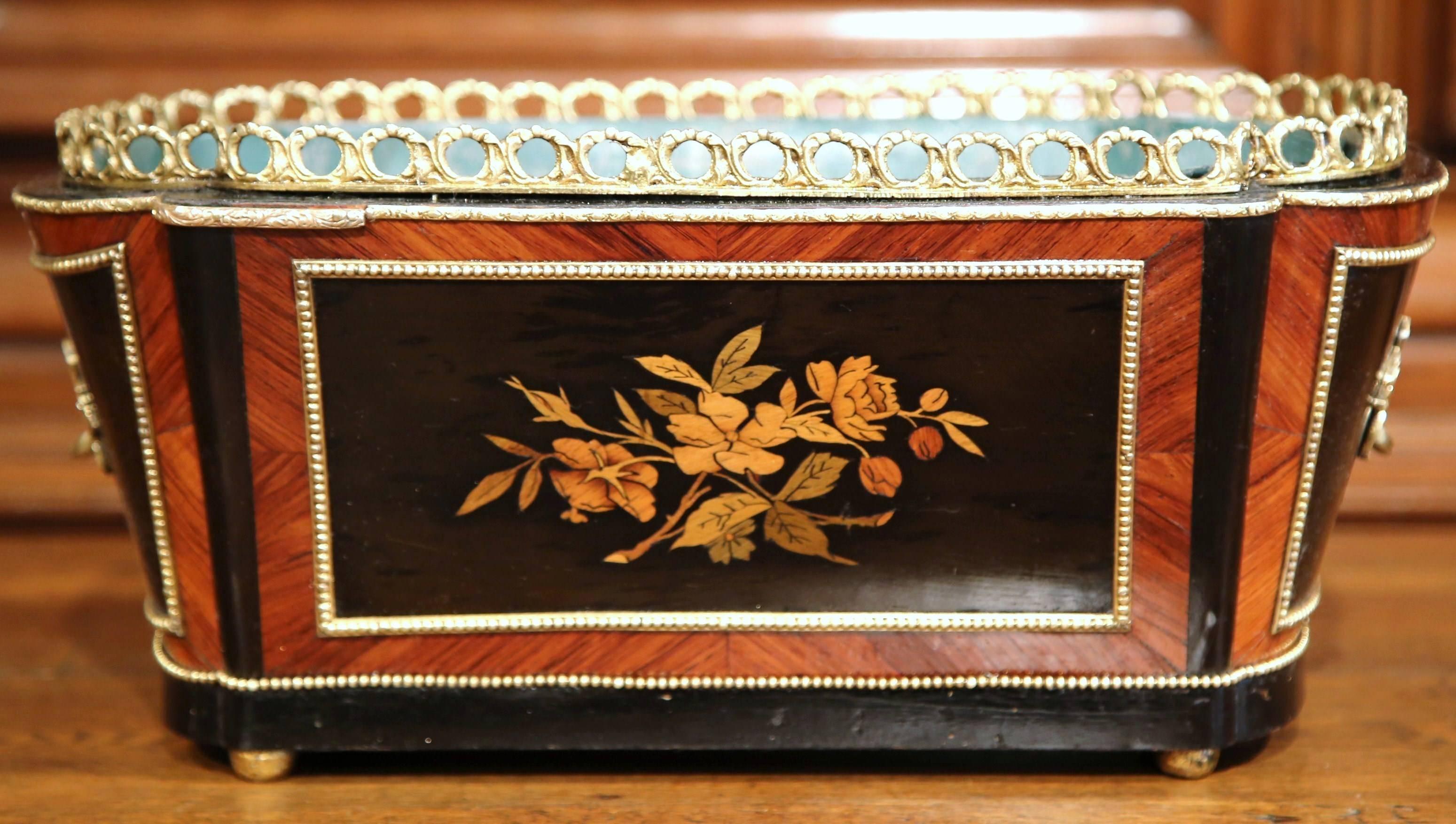 19th Century French Napoleon III Rosewood Marquetry Inlay and Bronze Jardinière 3