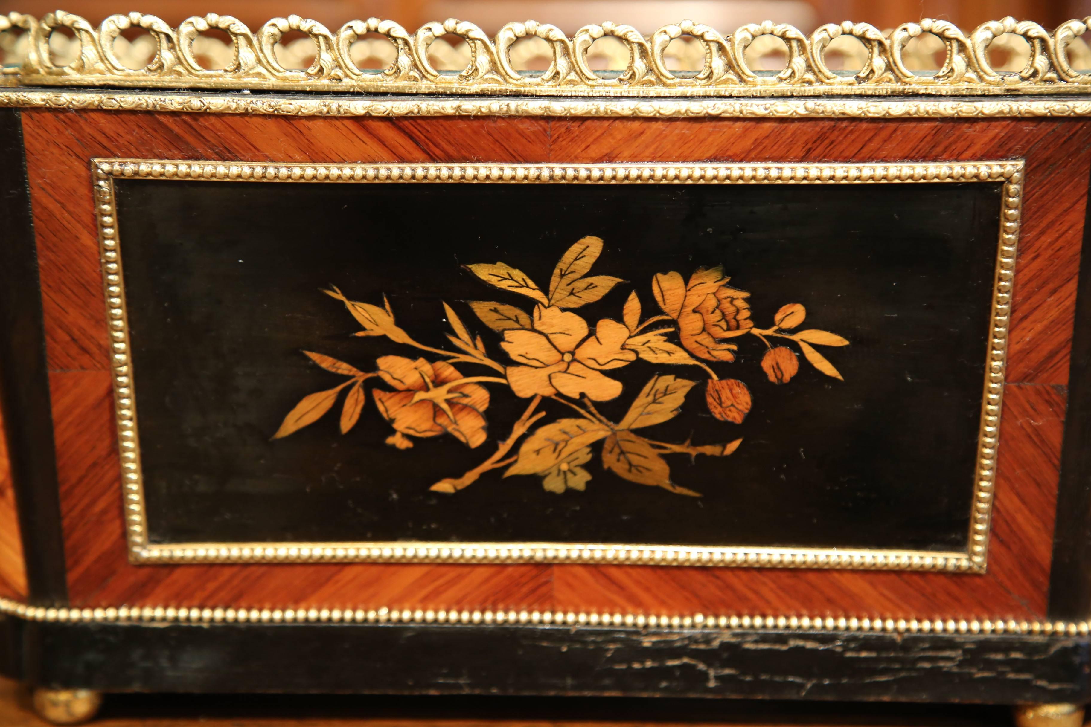 19th Century French Napoleon III Rosewood Marquetry Inlay and Bronze Jardinière 4
