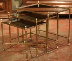 Set of Early 20th Century French Brass and Églomisé Nesting Tables