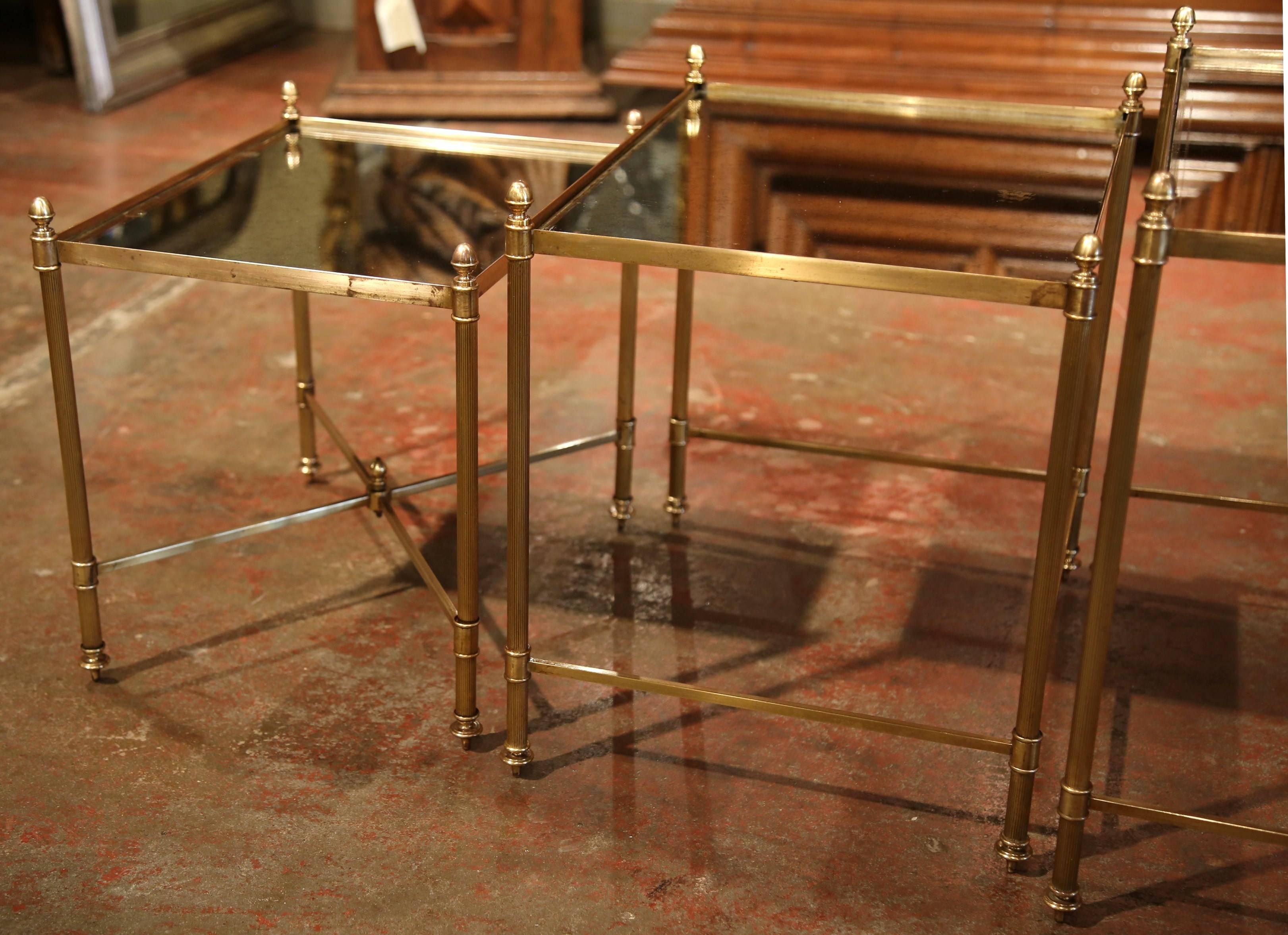 Set of Early 20th Century French Brass and Églomisé Nesting Tables 3