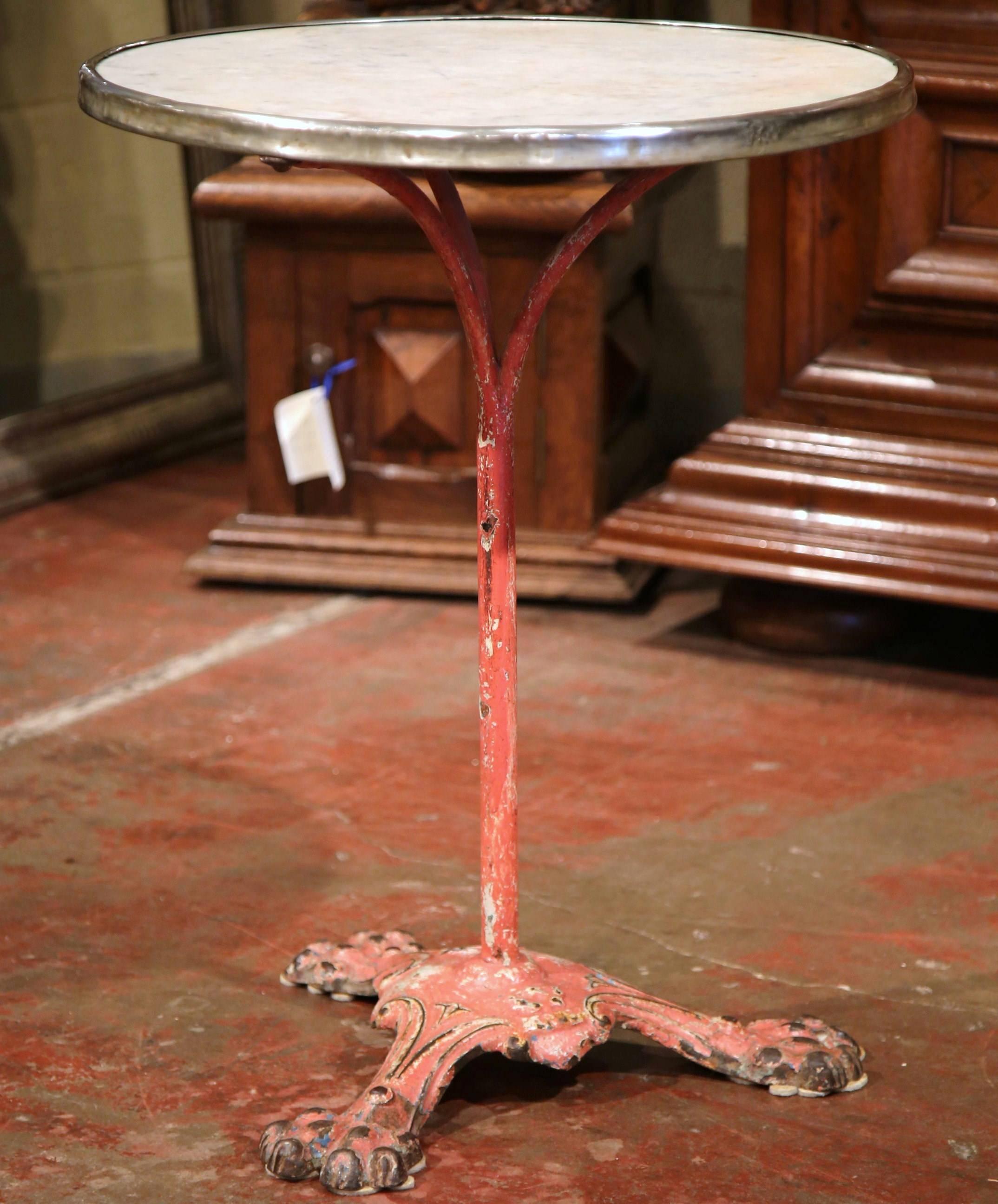 French 19th Century Parisian Iron and Marble Bistrot Table with Original Paint Finish