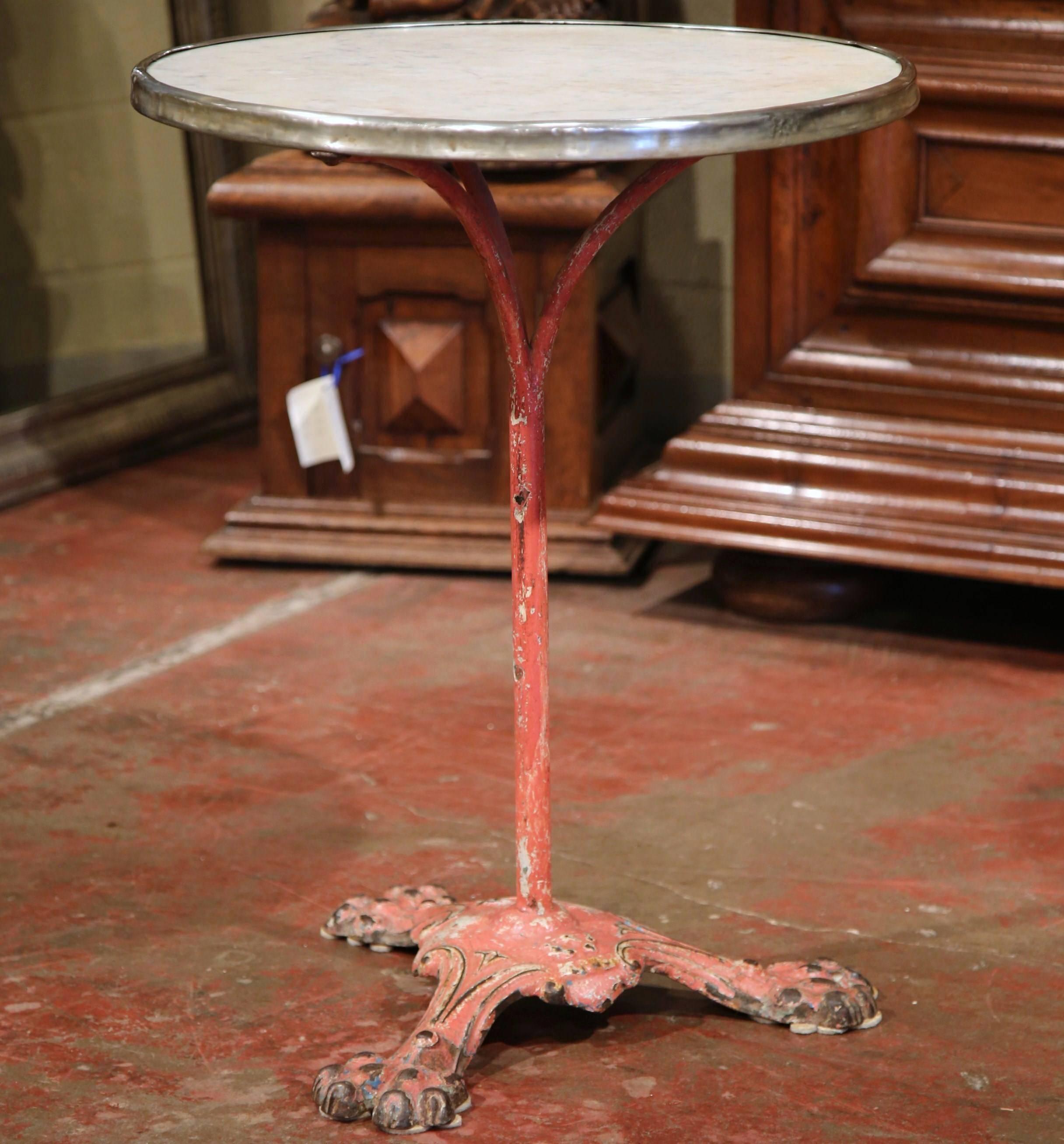 19th Century Parisian Iron and Marble Bistrot Table with Original Paint Finish In Excellent Condition In Dallas, TX