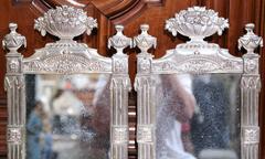 Small Pair of 19th Century French Louis XVI Copper Silvered Repousse Mirrors