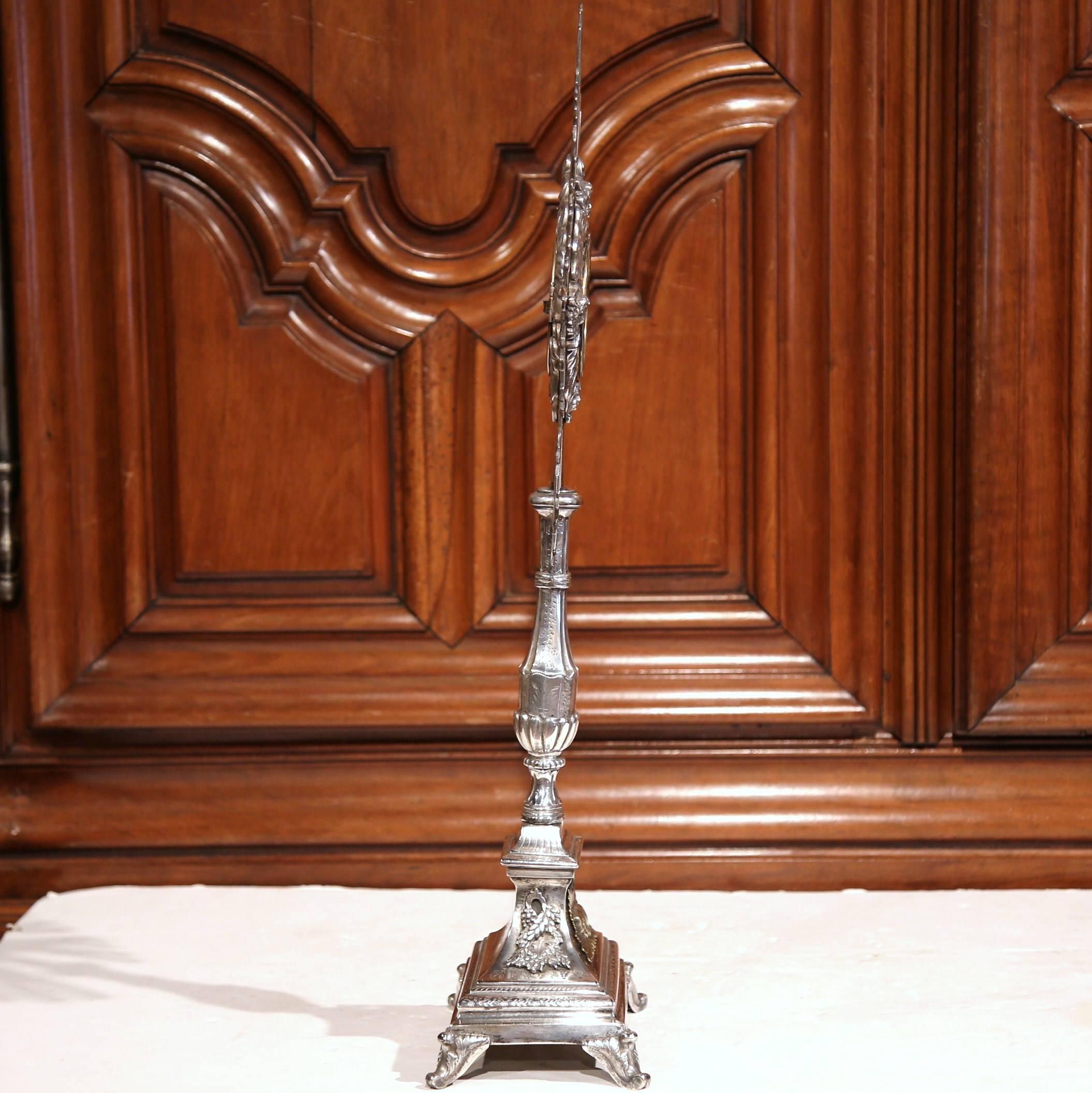 Silver Plate 18th Century French Bronze Silvered Catholic Monstrance with Shining Sun