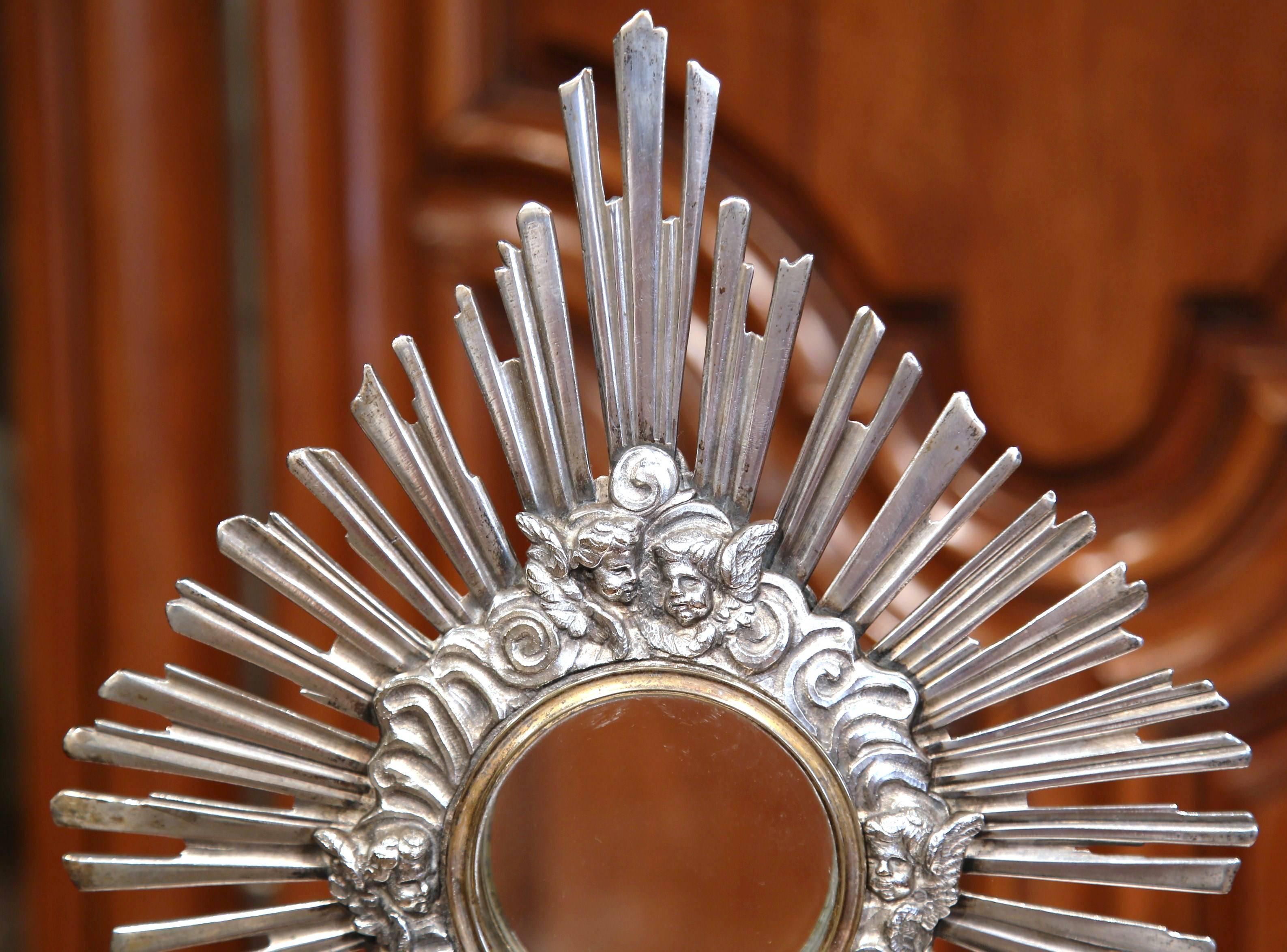 18th Century French Bronze Silvered Catholic Monstrance with Shining Sun In Excellent Condition In Dallas, TX