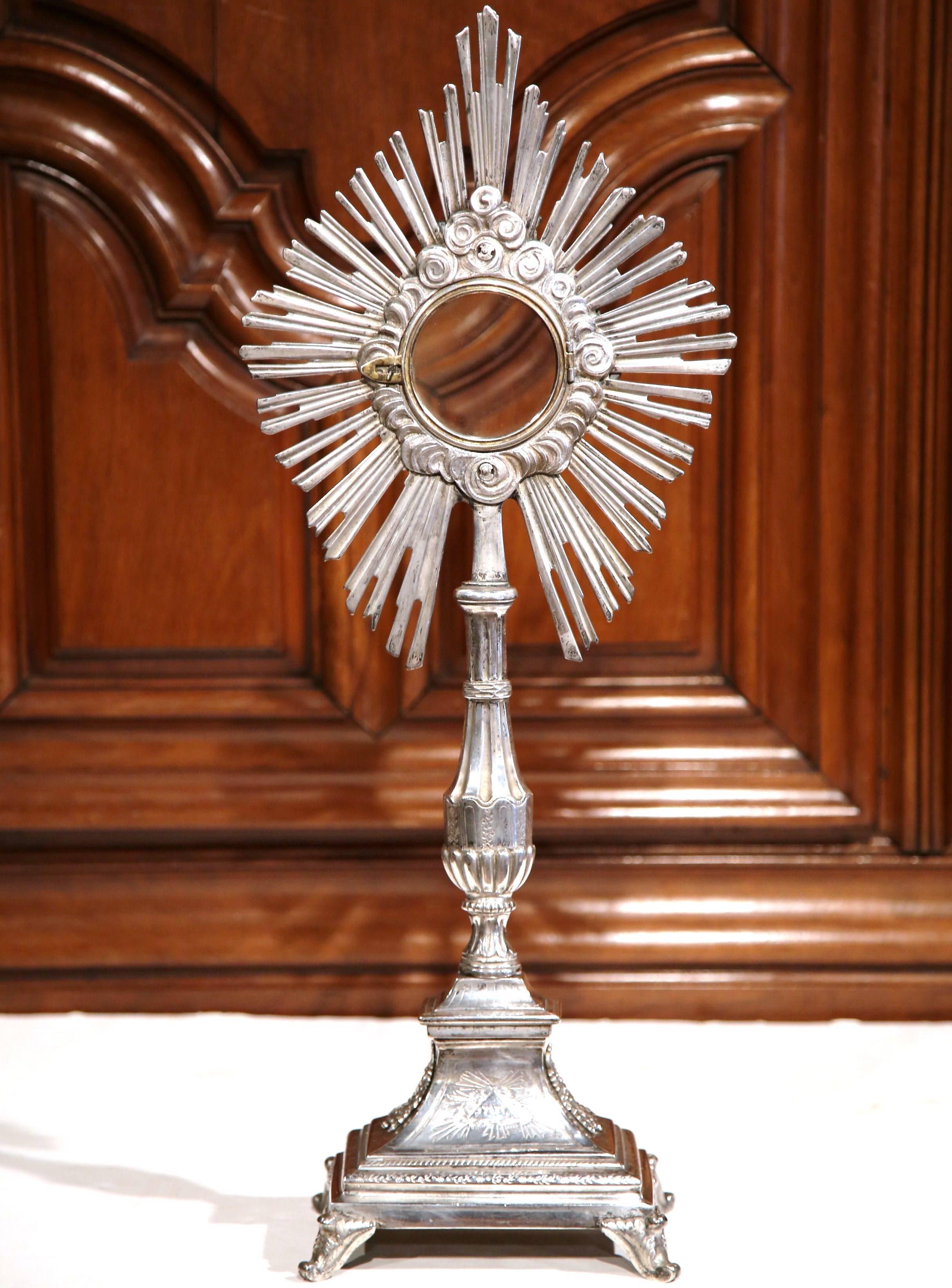 18th Century French Bronze Silvered Catholic Monstrance with Shining Sun 1
