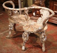 18th Century Italian Carved and Painted Grotto Confident Courting Chair