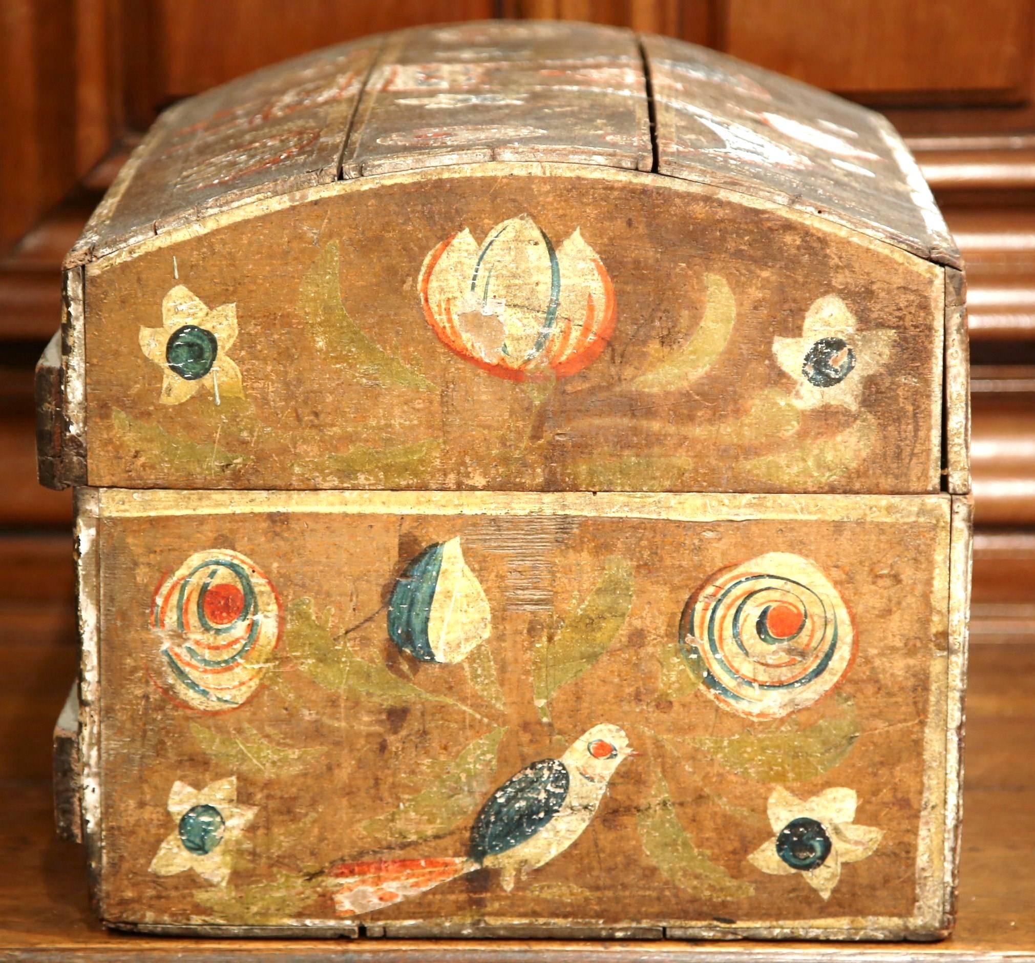 18th Century French Normandy Painted Decorative Box with Bird and Floral Motifs 1