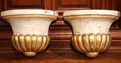 Pair of Early 19th Century French Carved Painted and Gilt Wall Corbels