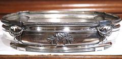 19th Century French Louis XVI Silver Plated Oval Jardinière with Repousse Decor