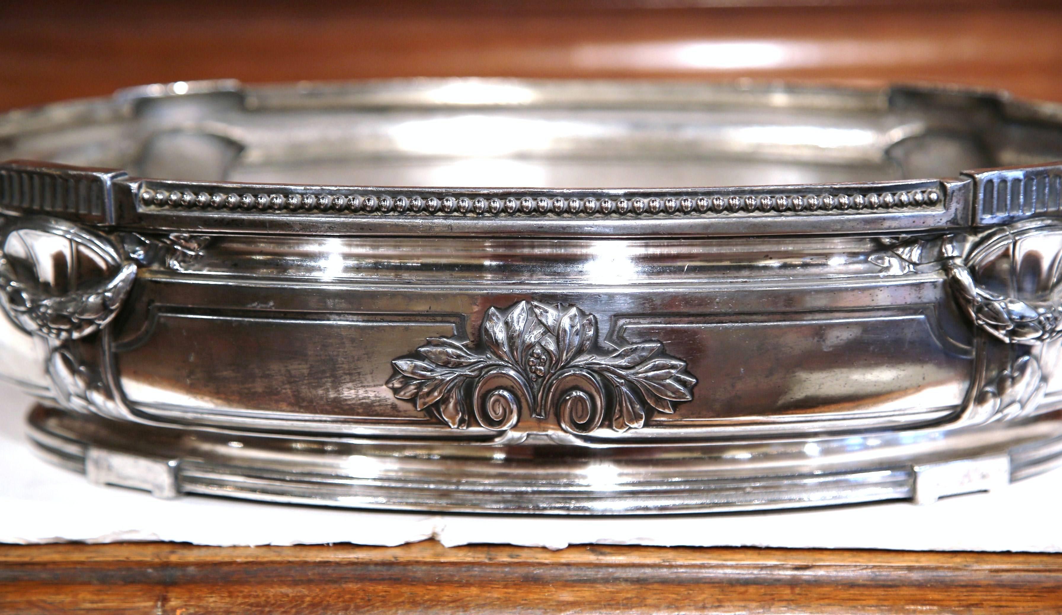 Hand-Crafted 19th Century French Louis XVI Silver Plated Oval Jardinière with Repousse Decor
