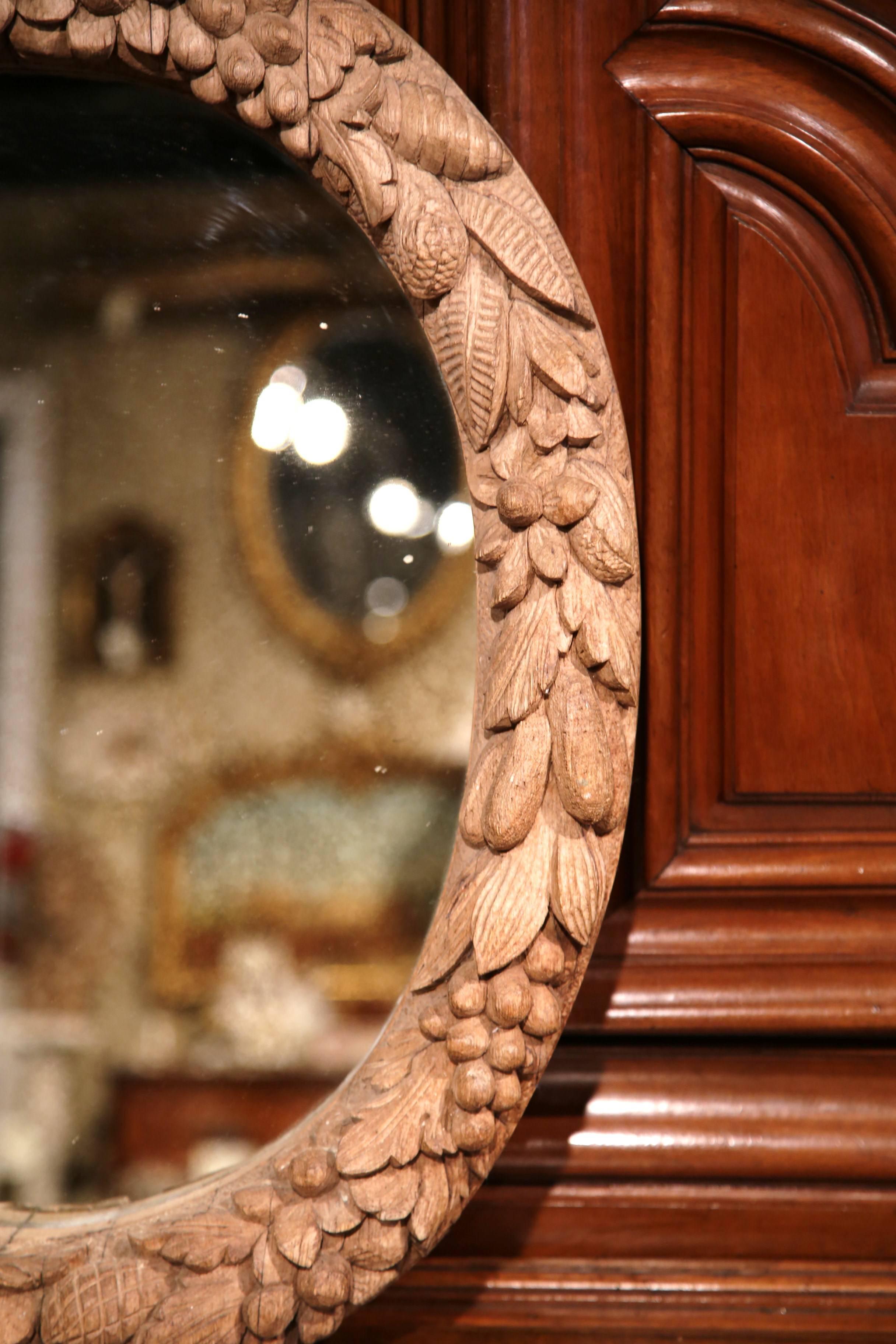 19th Century French Carved Oak Oval Mirror with Fruit and Leaves 2