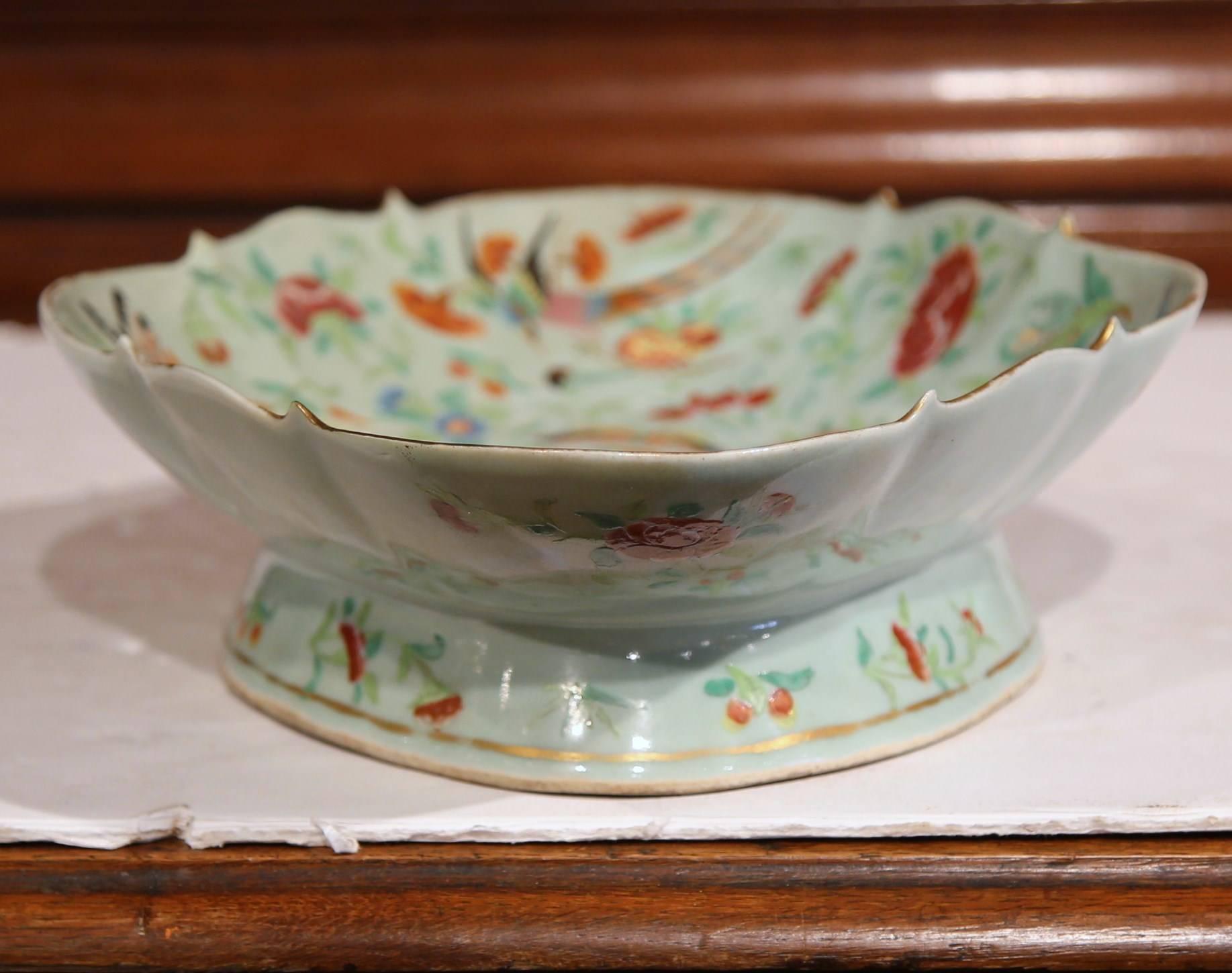 19th Century Chinese Hand-Painted Porcelain Dish with Peacocks and Butterflies 1