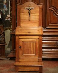 18th Century French Carved Walnut Oratoire Prayer Bench Cabinet from Burgundy