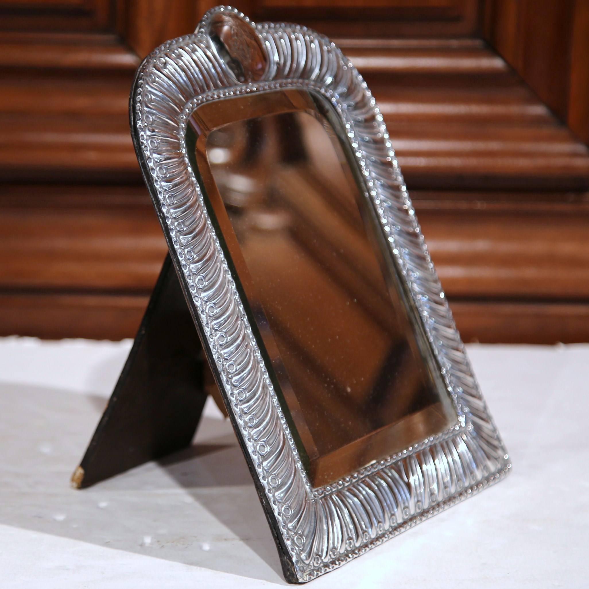 19th Century French Repousse Silver Table Mirror with Beveled Glass 1