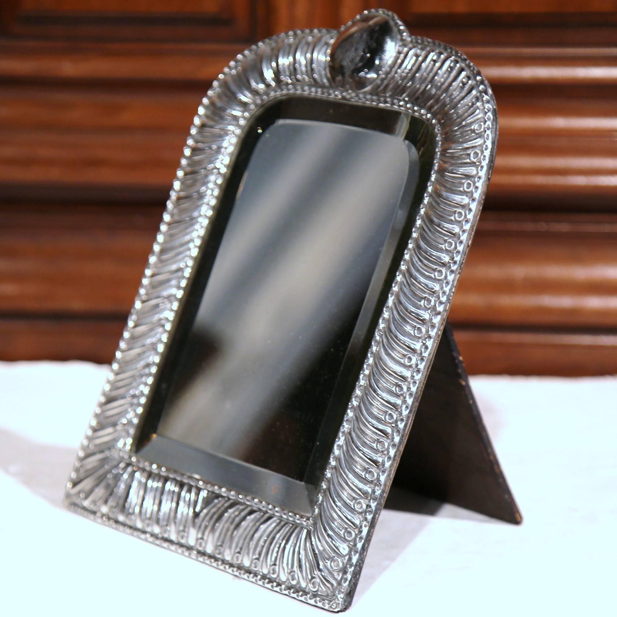 19th Century French Repousse Silver Table Mirror with Beveled Glass In Excellent Condition In Dallas, TX