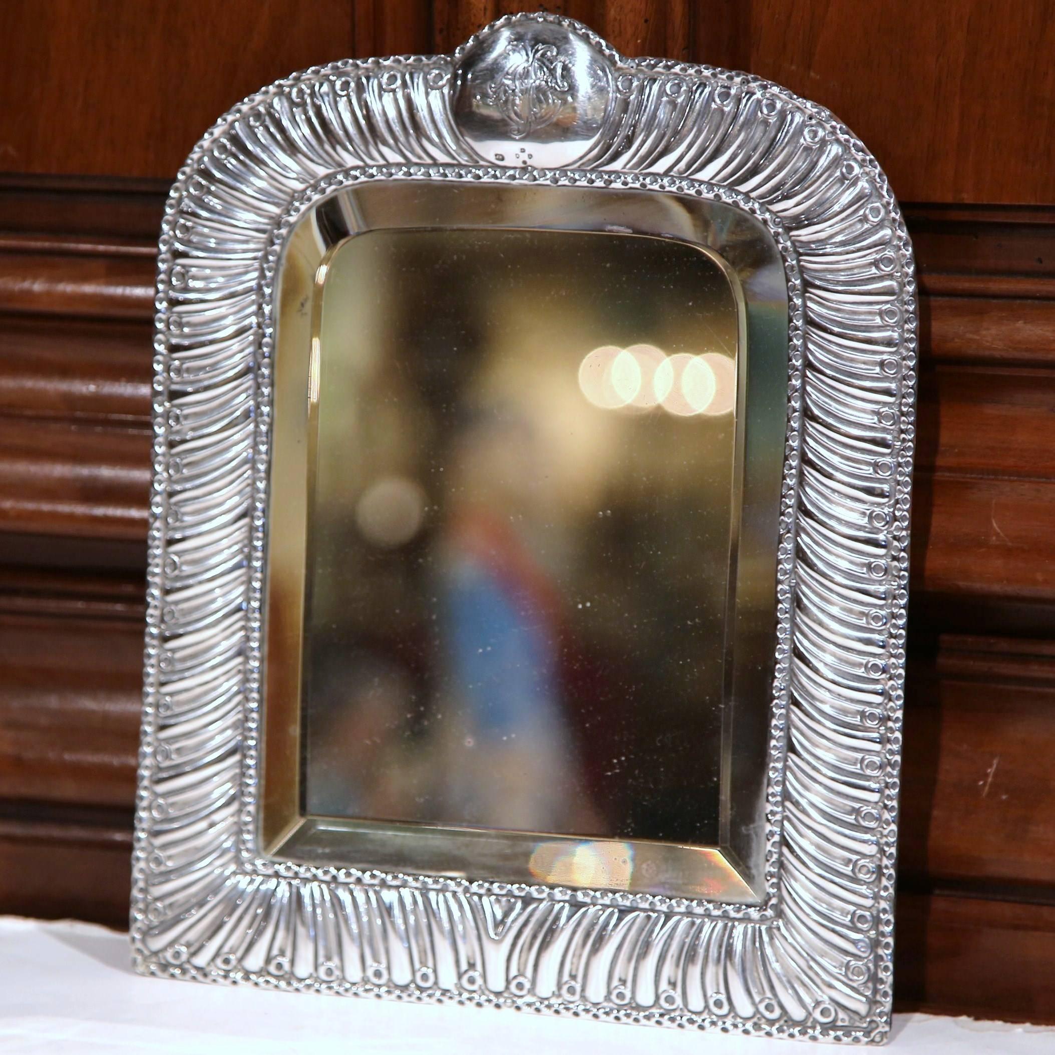 19th Century French Repousse Silver Table Mirror with Beveled Glass 5