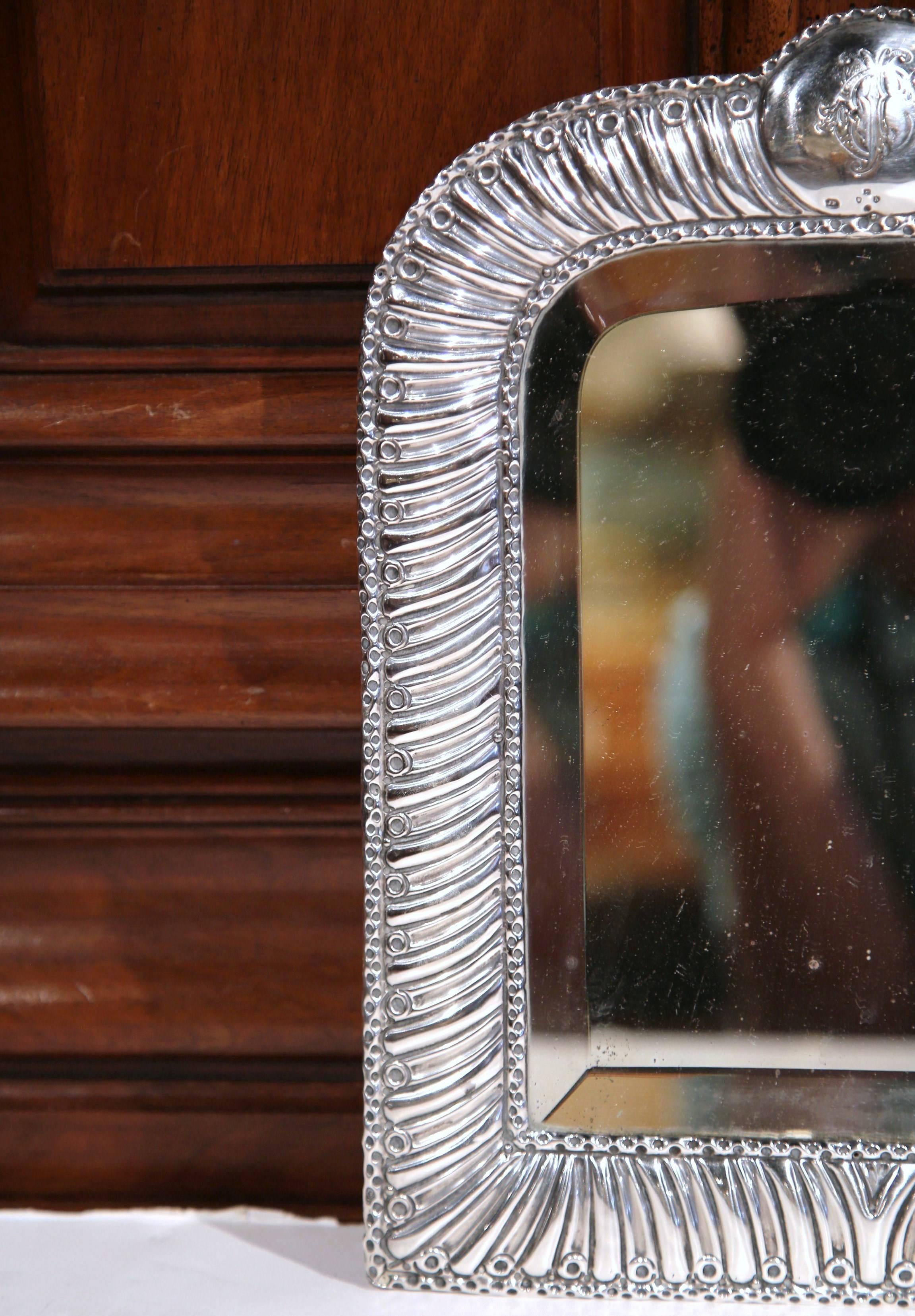 19th Century French Repousse Silver Table Mirror with Beveled Glass 3