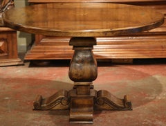 Louis XIII French Style Walnut Round Pedestal Table with Center Inlay Star