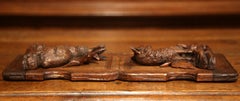 19th Century French Black Forest Carved Walnut Bookend with Rabbit and Fox
