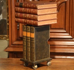 Mid-20th Century French Decorative Stack-Book Side Table on Wheels