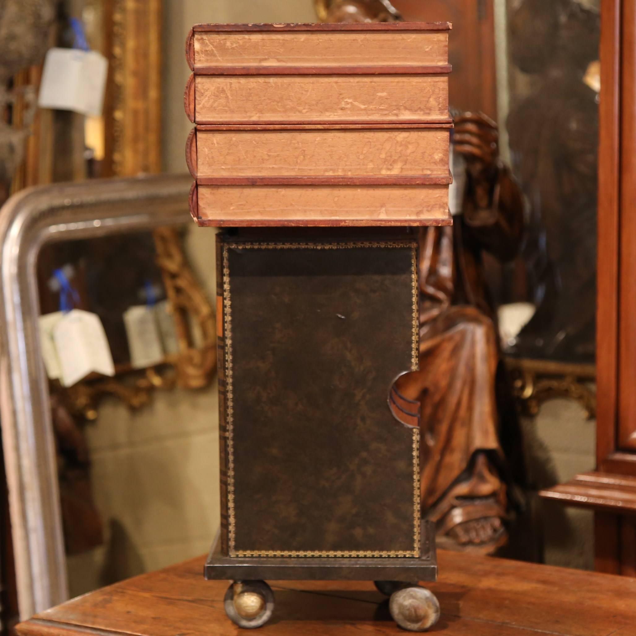 Wood Mid-20th Century French Decorative Stack-Book Side Table on Wheels