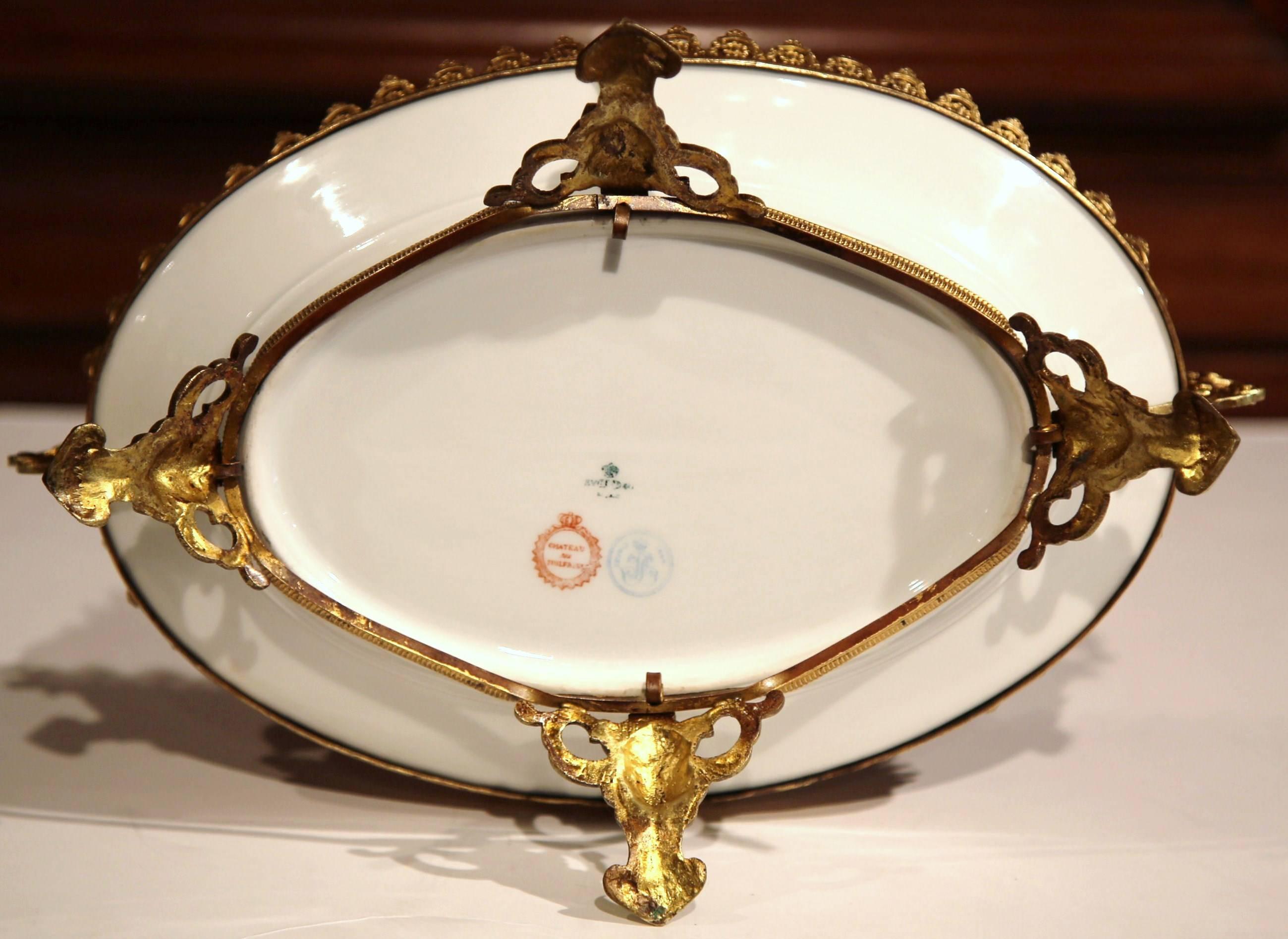 19th Century French Hand-Painted Oval Porcelain Sèvres Tray with Bronze Mounts 4
