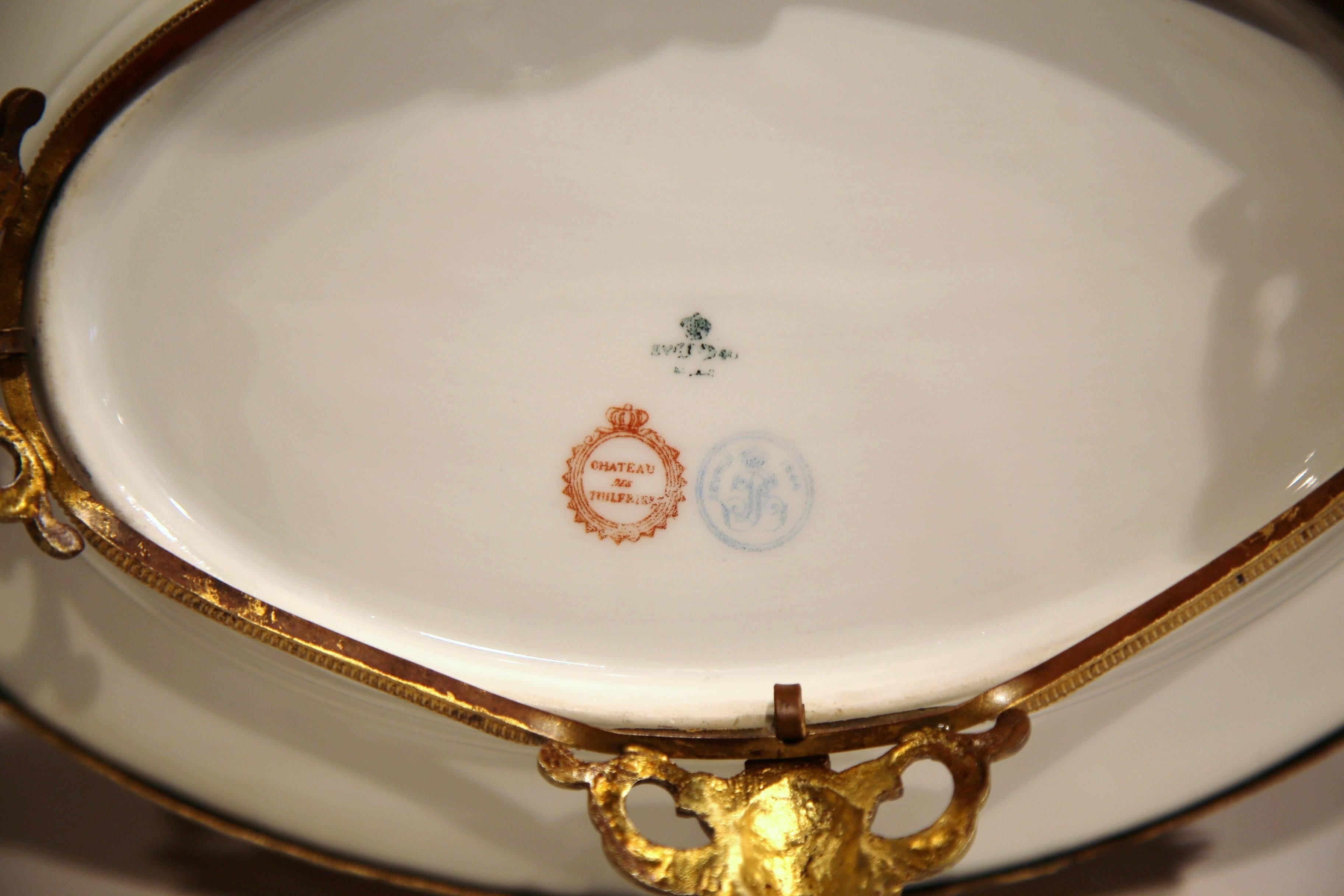 19th Century French Hand-Painted Oval Porcelain Sèvres Tray with Bronze Mounts 5