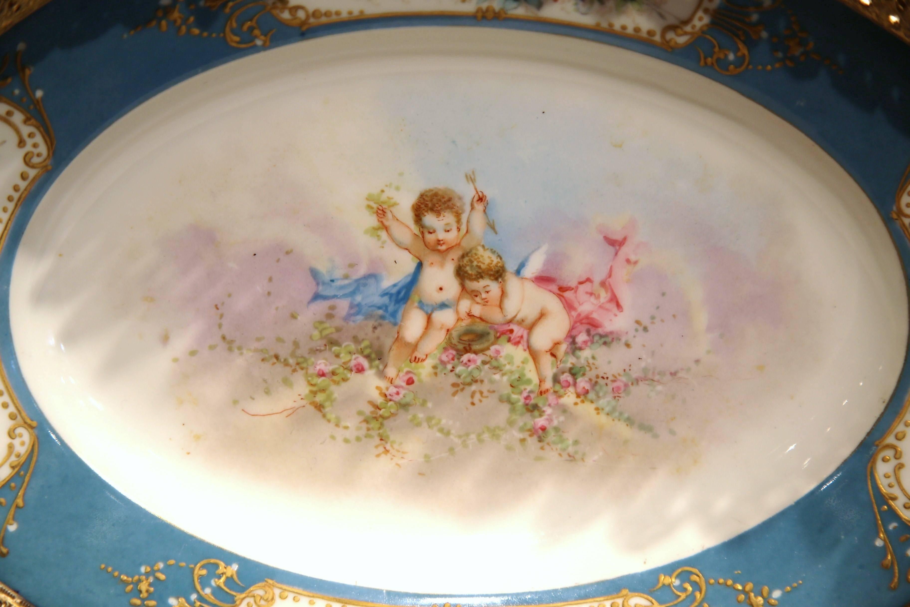 19th Century French Hand-Painted Oval Porcelain Sèvres Tray with Bronze Mounts 2
