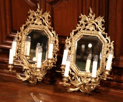 Pair of 19th Century French Napoleon III Bronze Doré Four-Light Wall Sconces