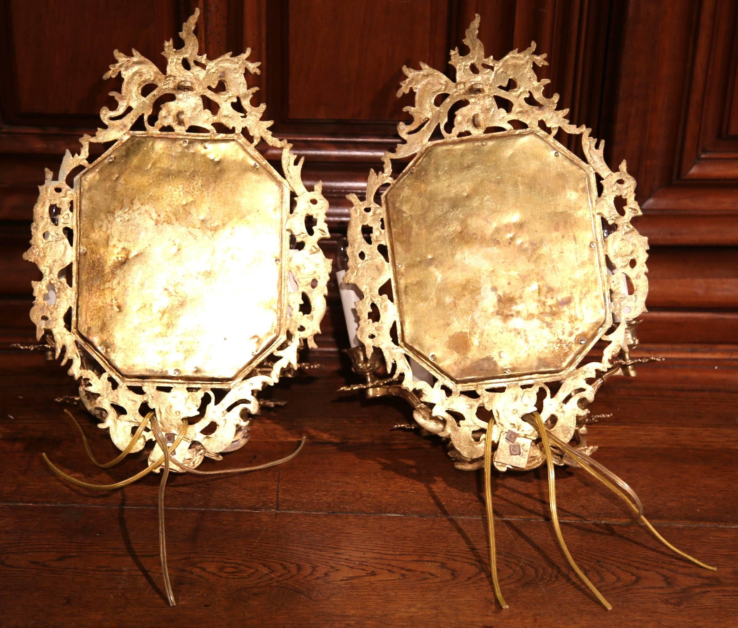 Pair of 19th Century French Napoleon III Bronze Doré Four-Light Wall Sconces 1