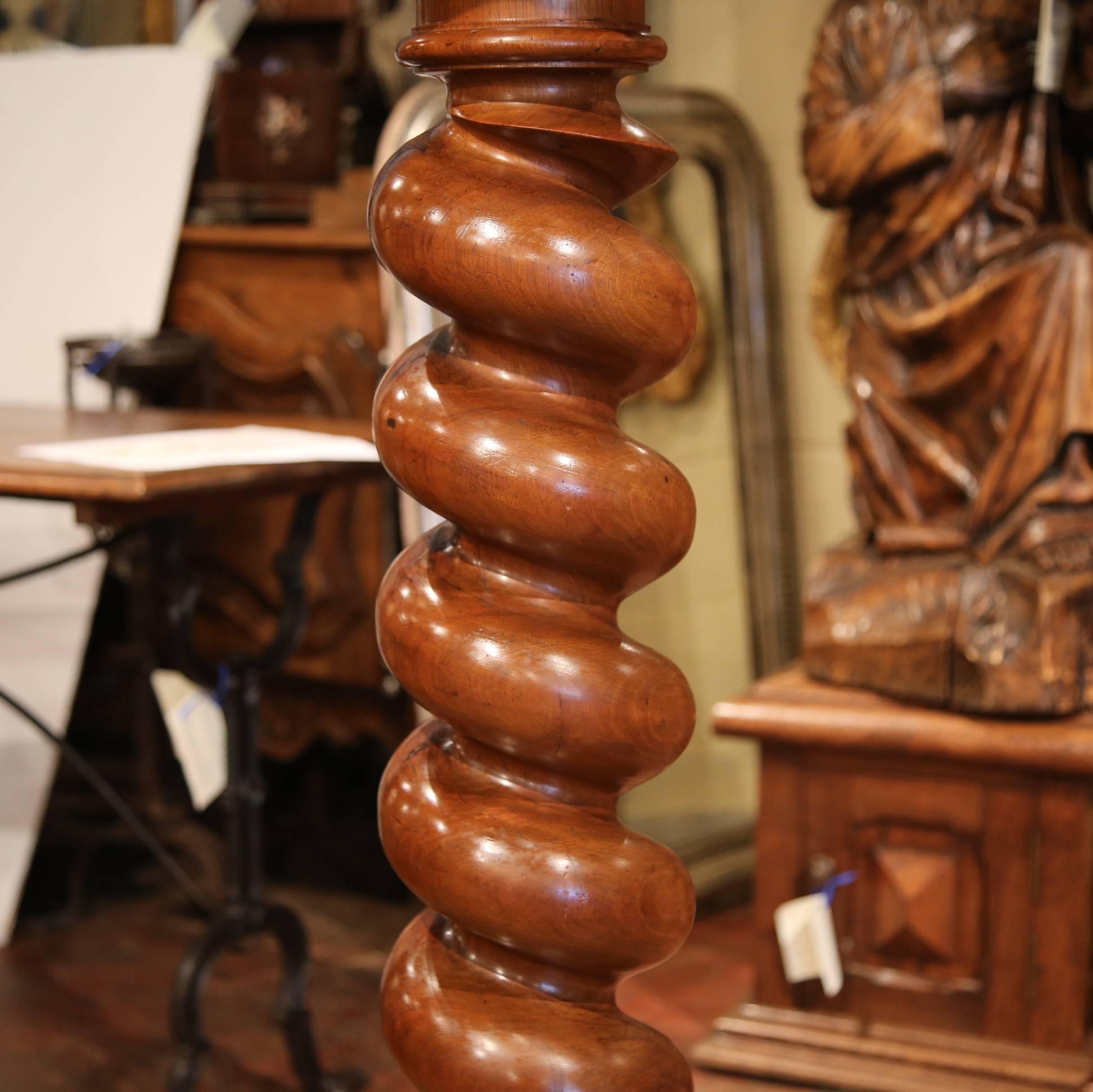 Louis XIII 19th Century French Carved Walnut Barley Twist Pedestal from the Perigord
