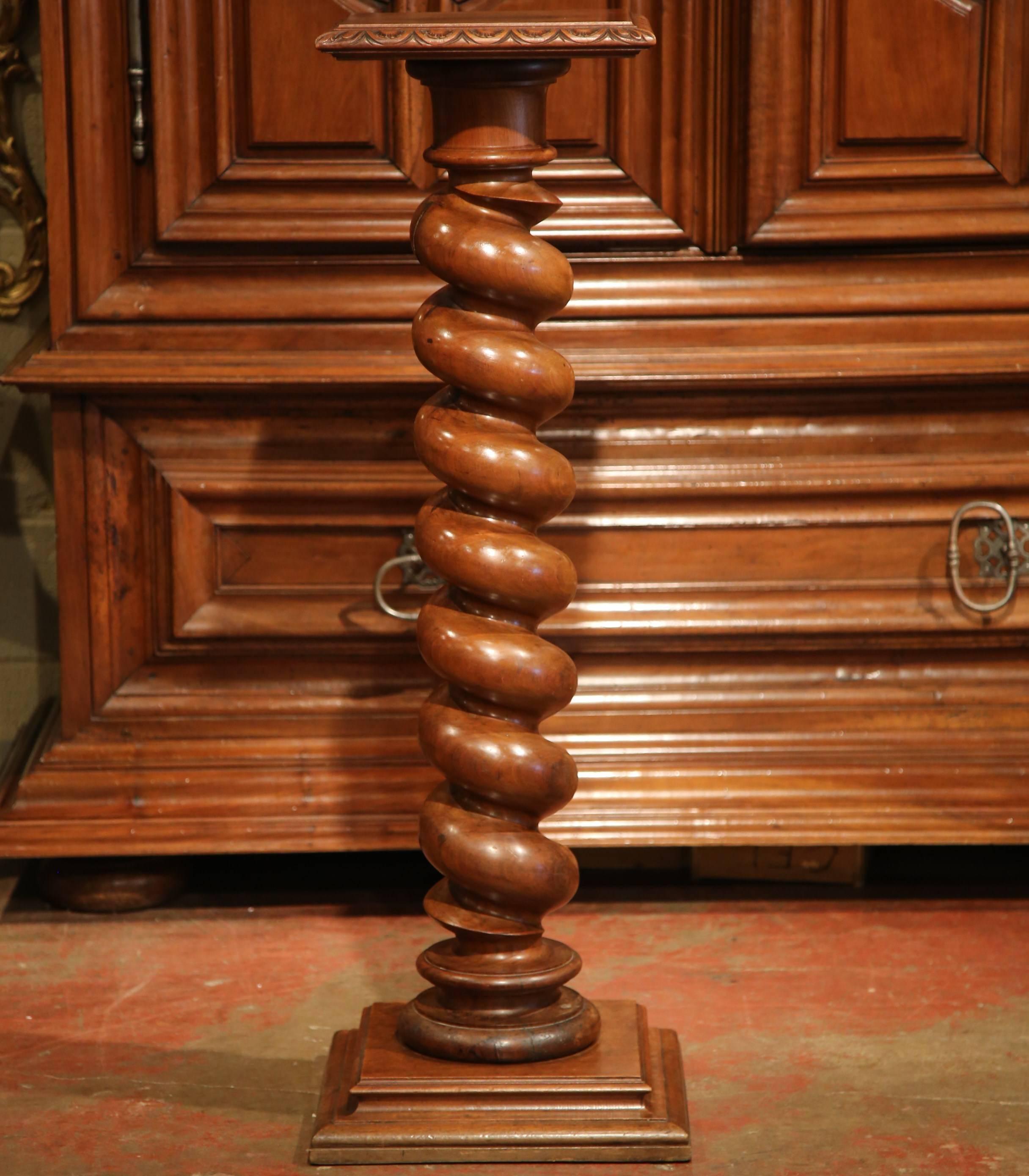 Hand-Carved 19th Century French Carved Walnut Barley Twist Pedestal from the Perigord