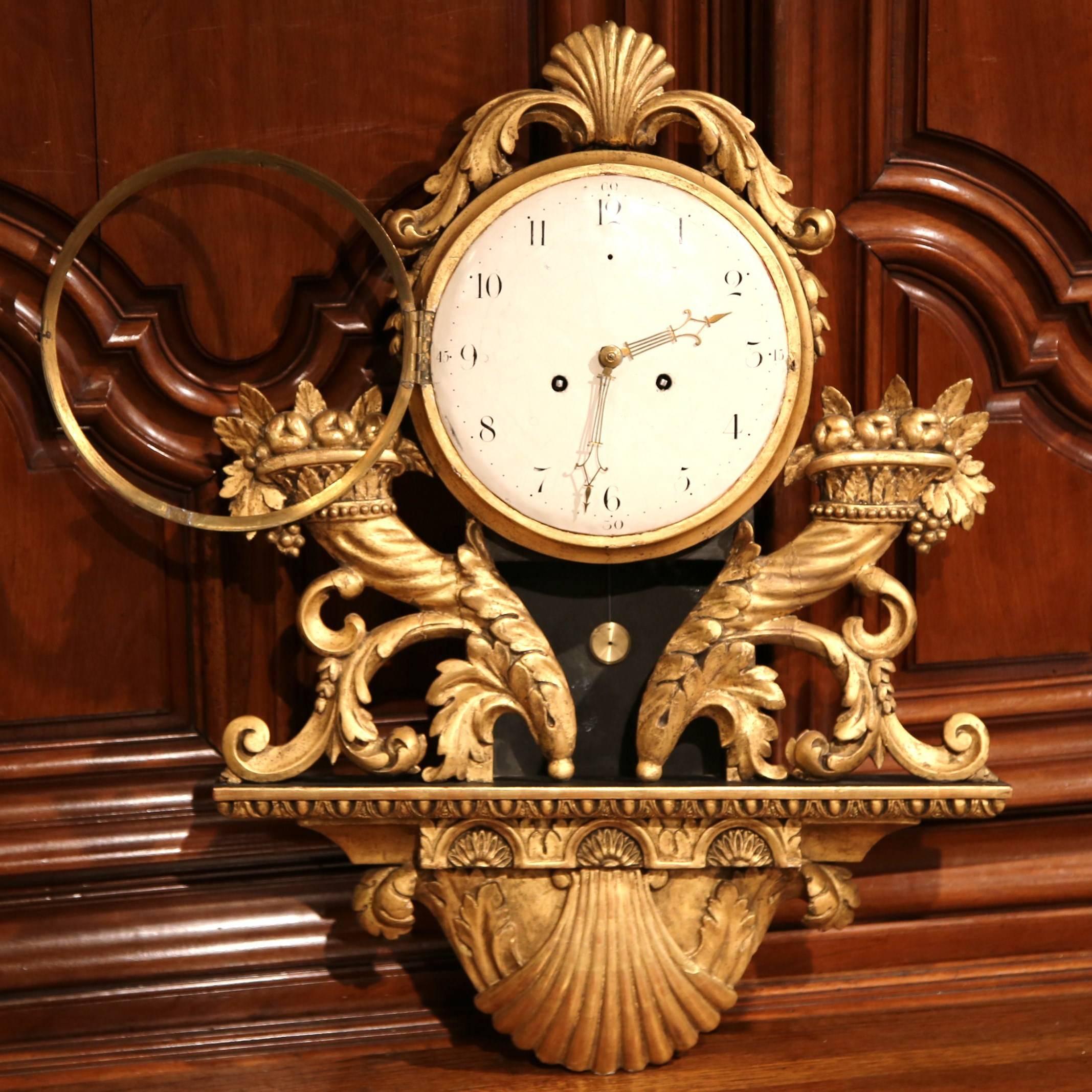 18th Century French Louis XV Carved Giltwood Wall Clock 3