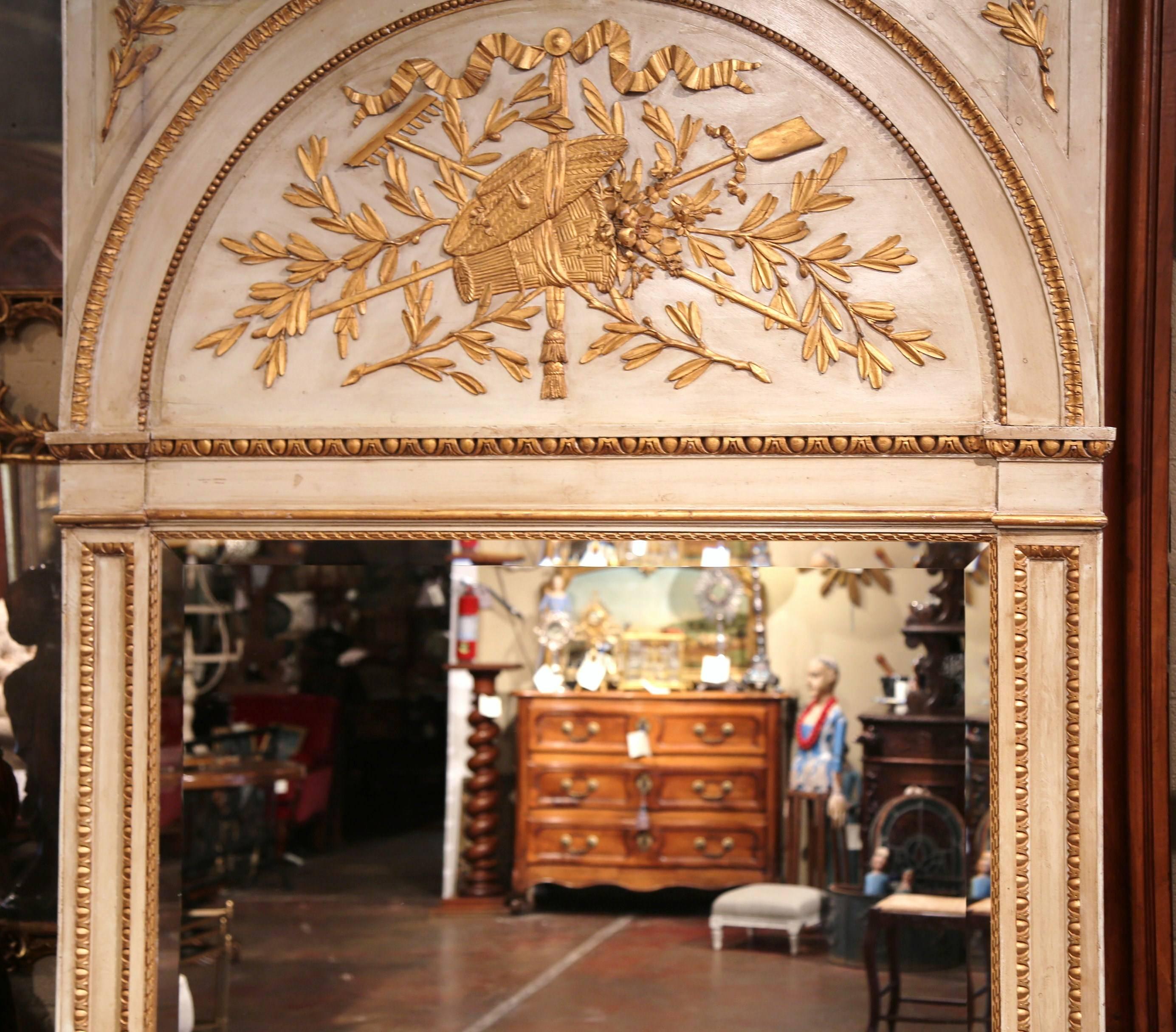 Louis XVI 19th Century French Carved Painted and Gilt Trumeau Mirror from Provence