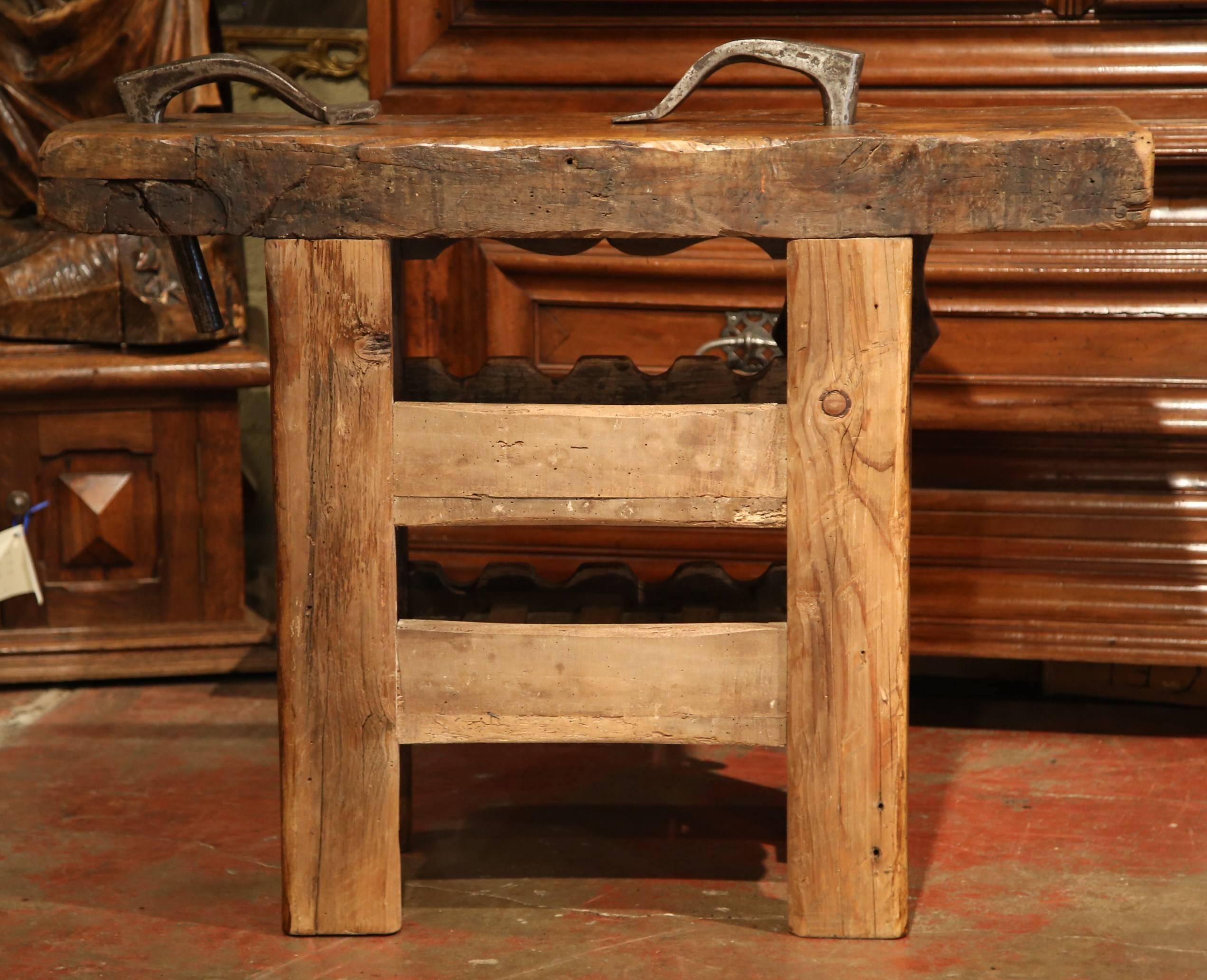 19th Century French Carpenter Press Table with Wine Bottle Storage Rack 3