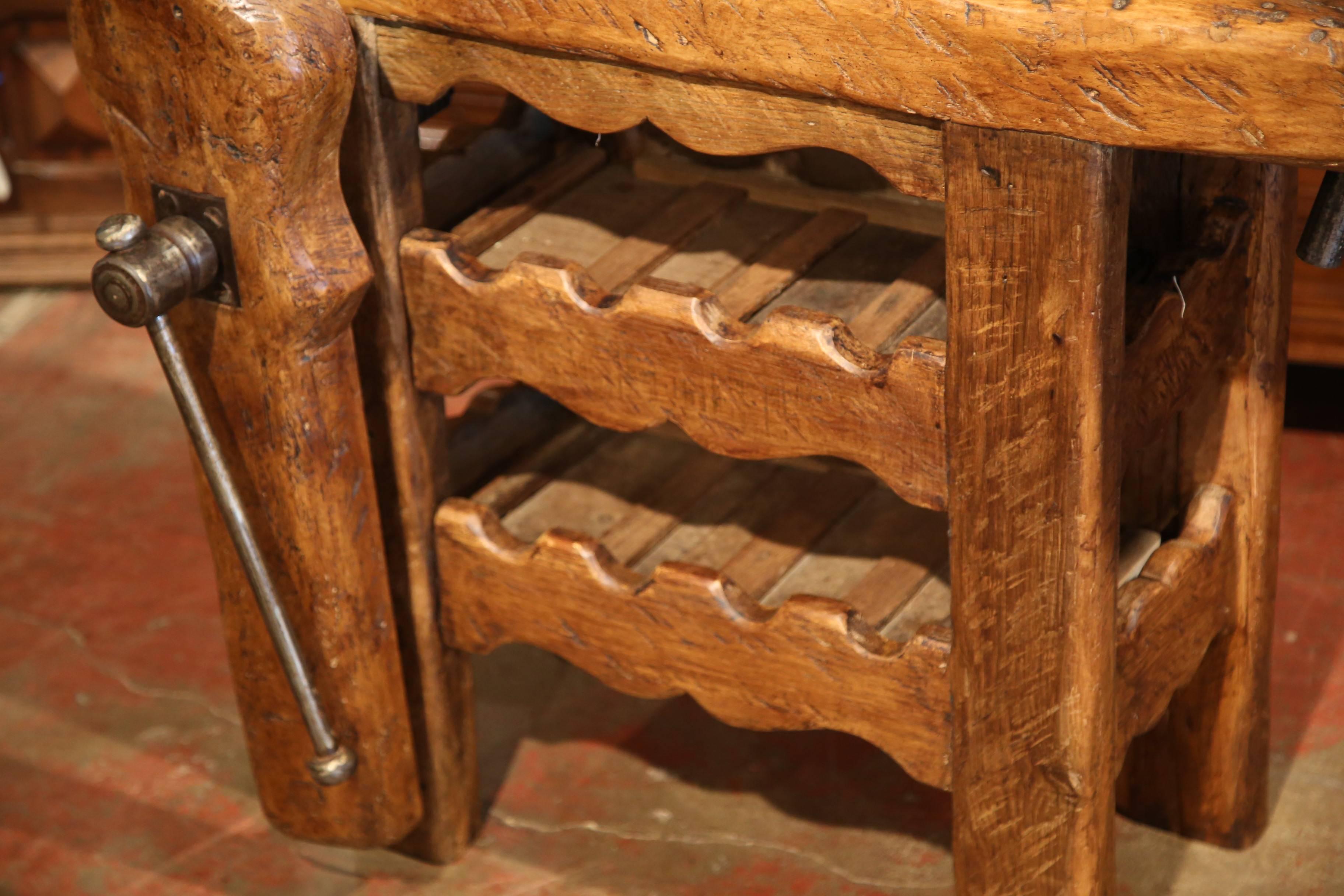 19th Century French Carpenter Press Table with Wine Bottle Storage Rack In Excellent Condition In Dallas, TX