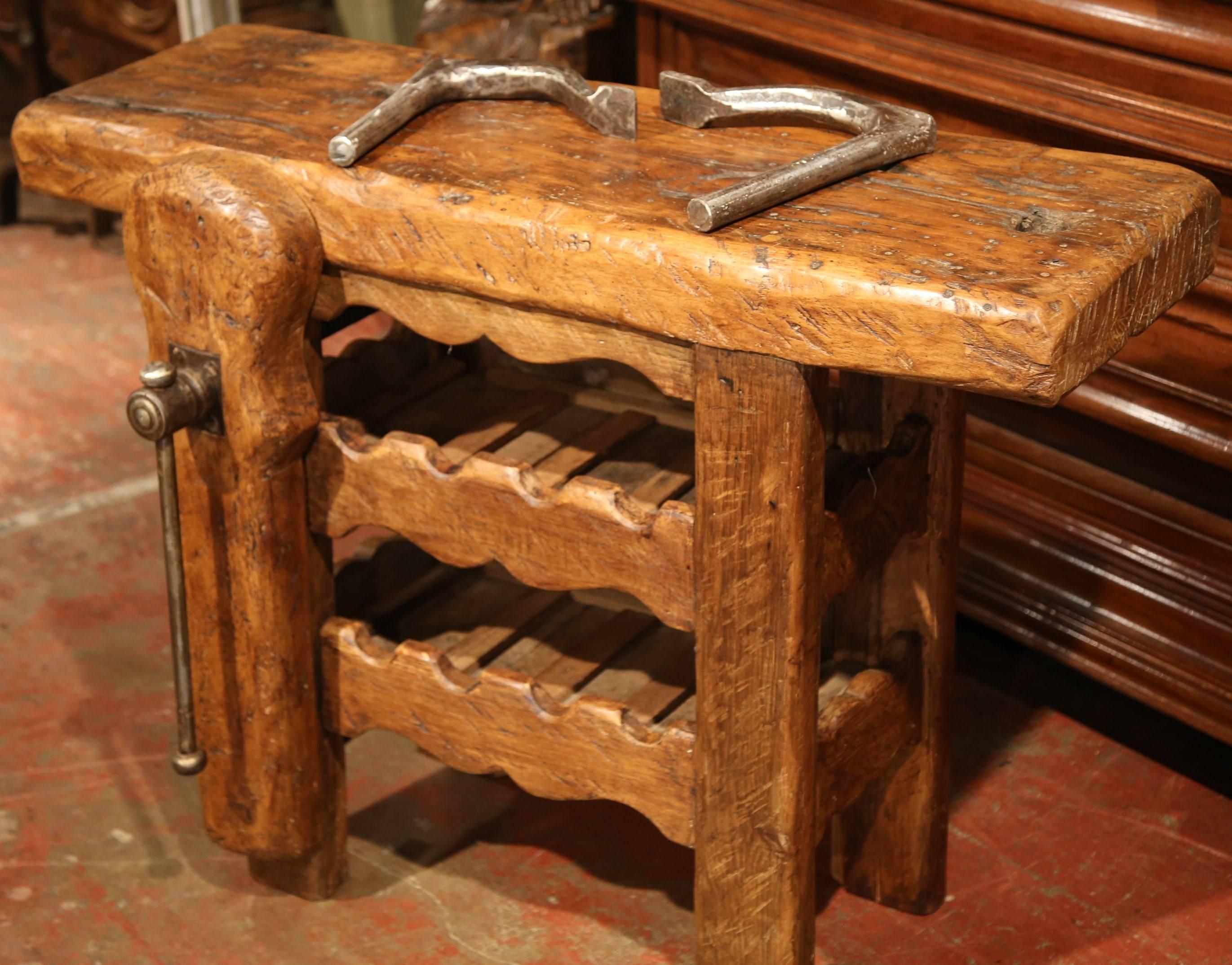 19th Century French Carpenter Press Table with Wine Bottle Storage Rack 2