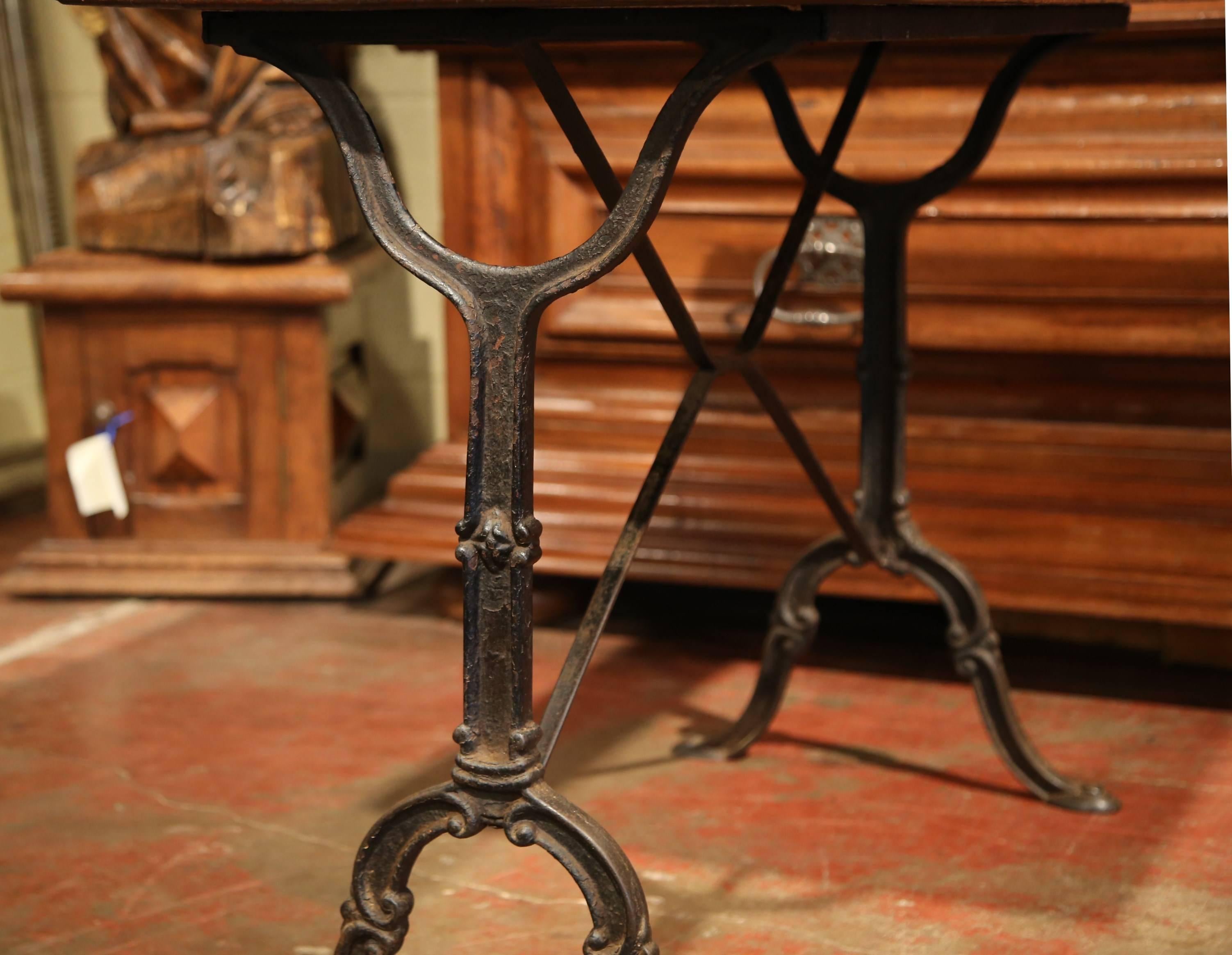 Hand-Carved Early 20th Century, French Iron and Wood Parisian Cafe Bistrot Table