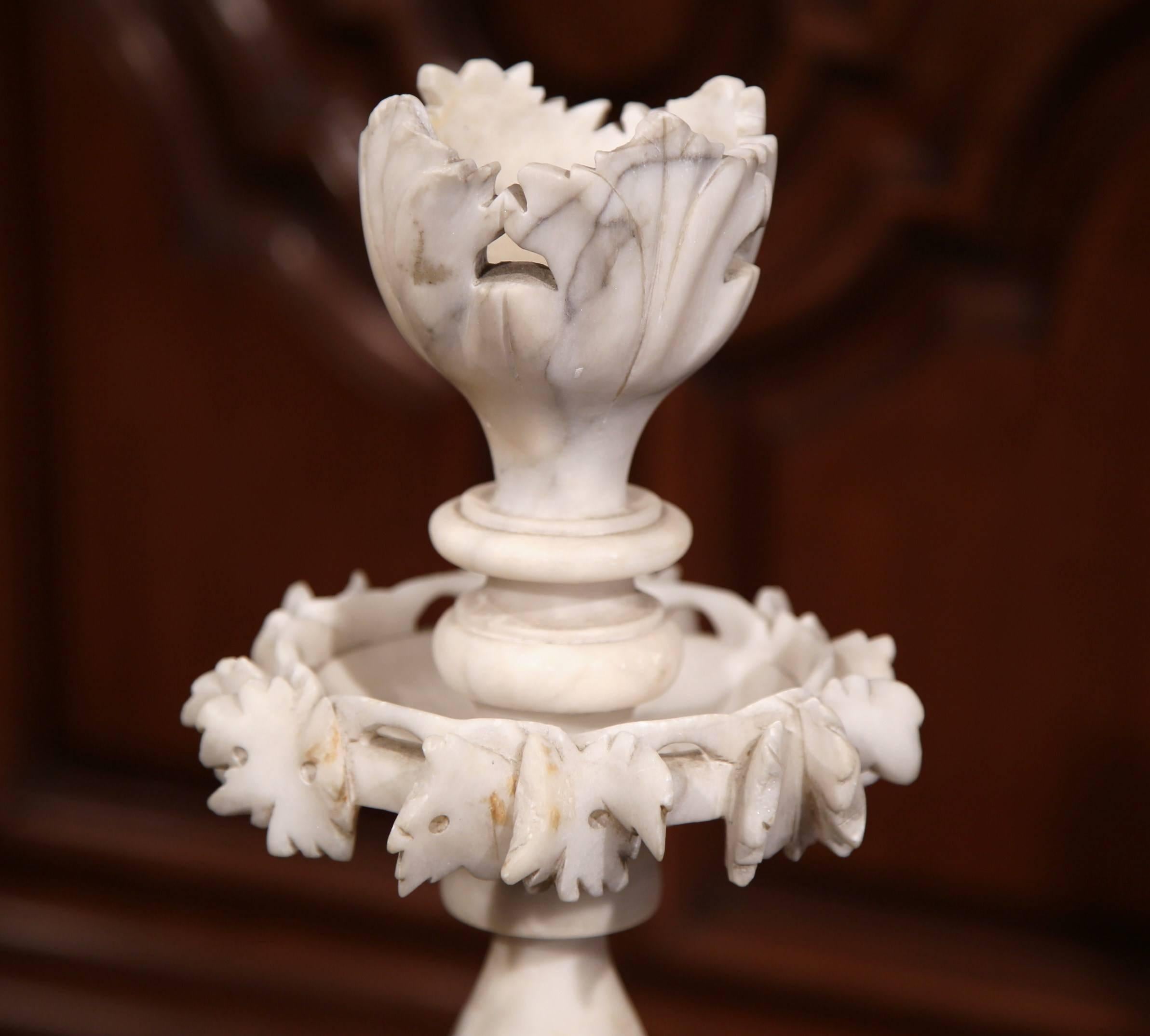 Patinated 19th Century French Three-Tier Carved Alabaster Display Centrepiece For Sale