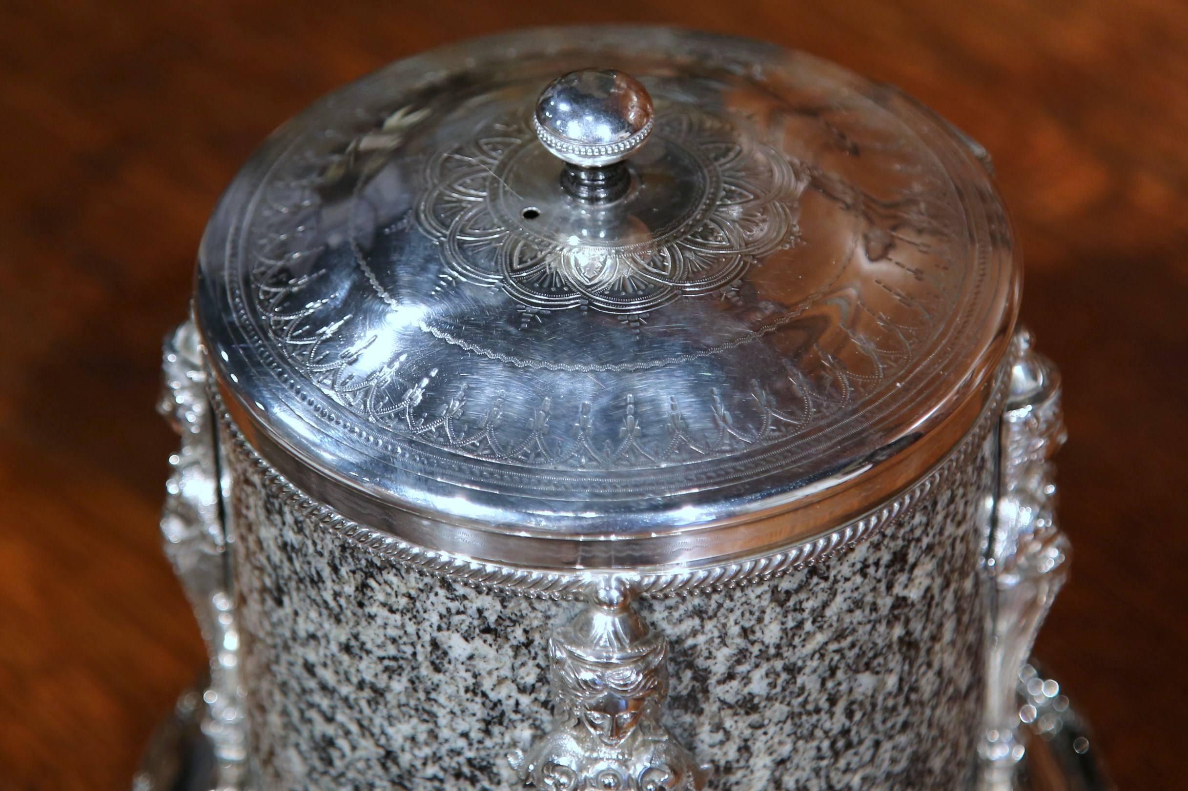 19th Century English Granite and Silver Plated Biscuit Box with Decorative Mount 2