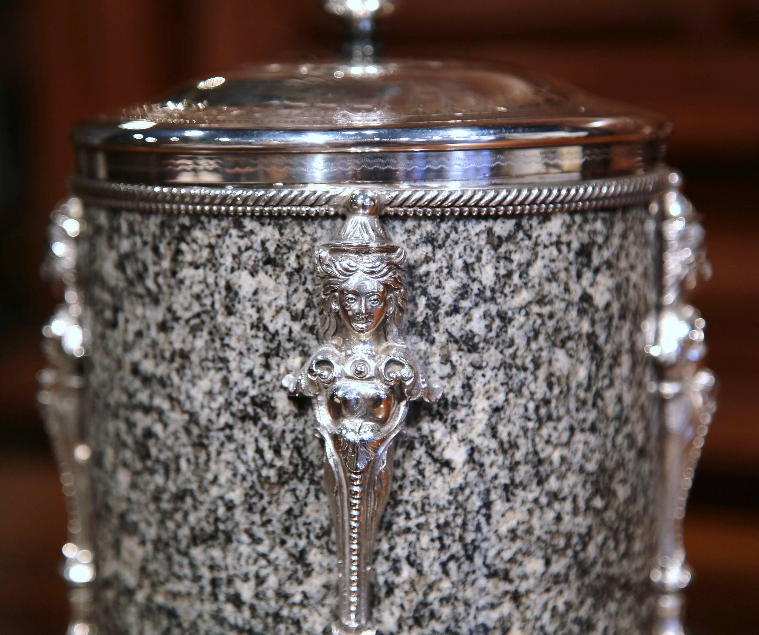 Hand-Crafted 19th Century English Granite and Silver Plated Biscuit Box with Decorative Mount