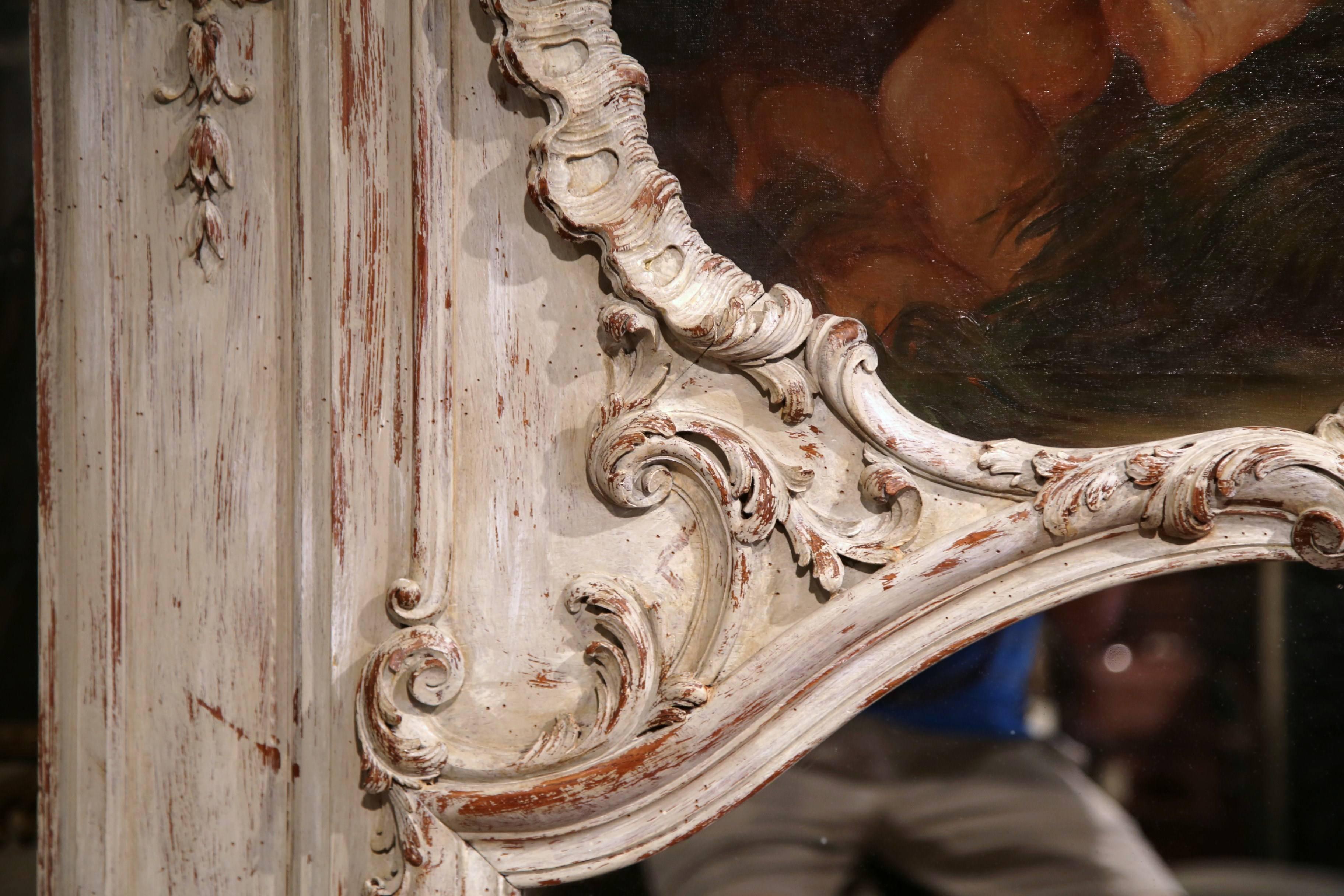 Mid-19th Century French Regence Carved and Painted Wall Trumeau Mirror In Excellent Condition In Dallas, TX