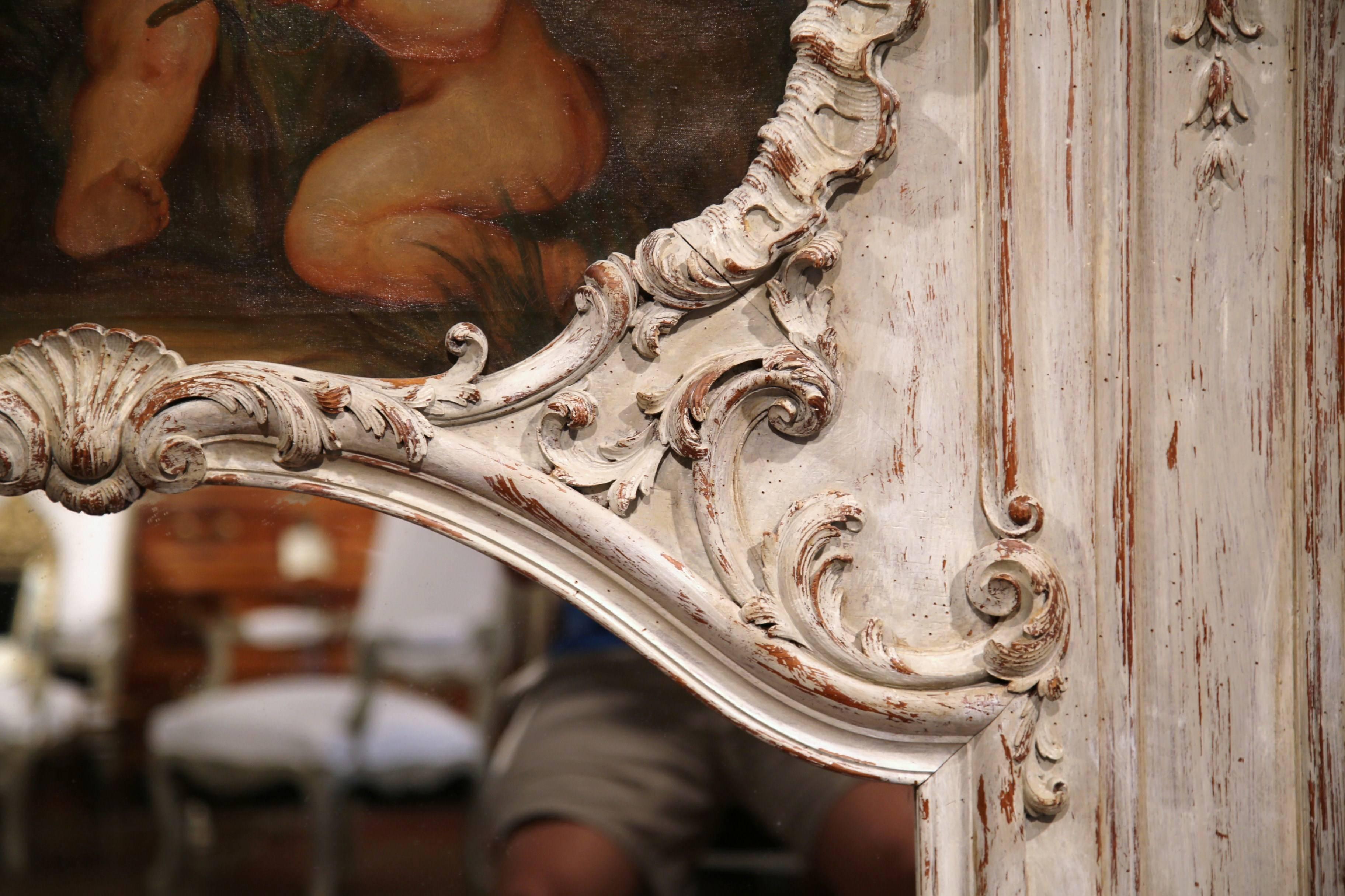 Canvas Mid-19th Century French Regence Carved and Painted Wall Trumeau Mirror