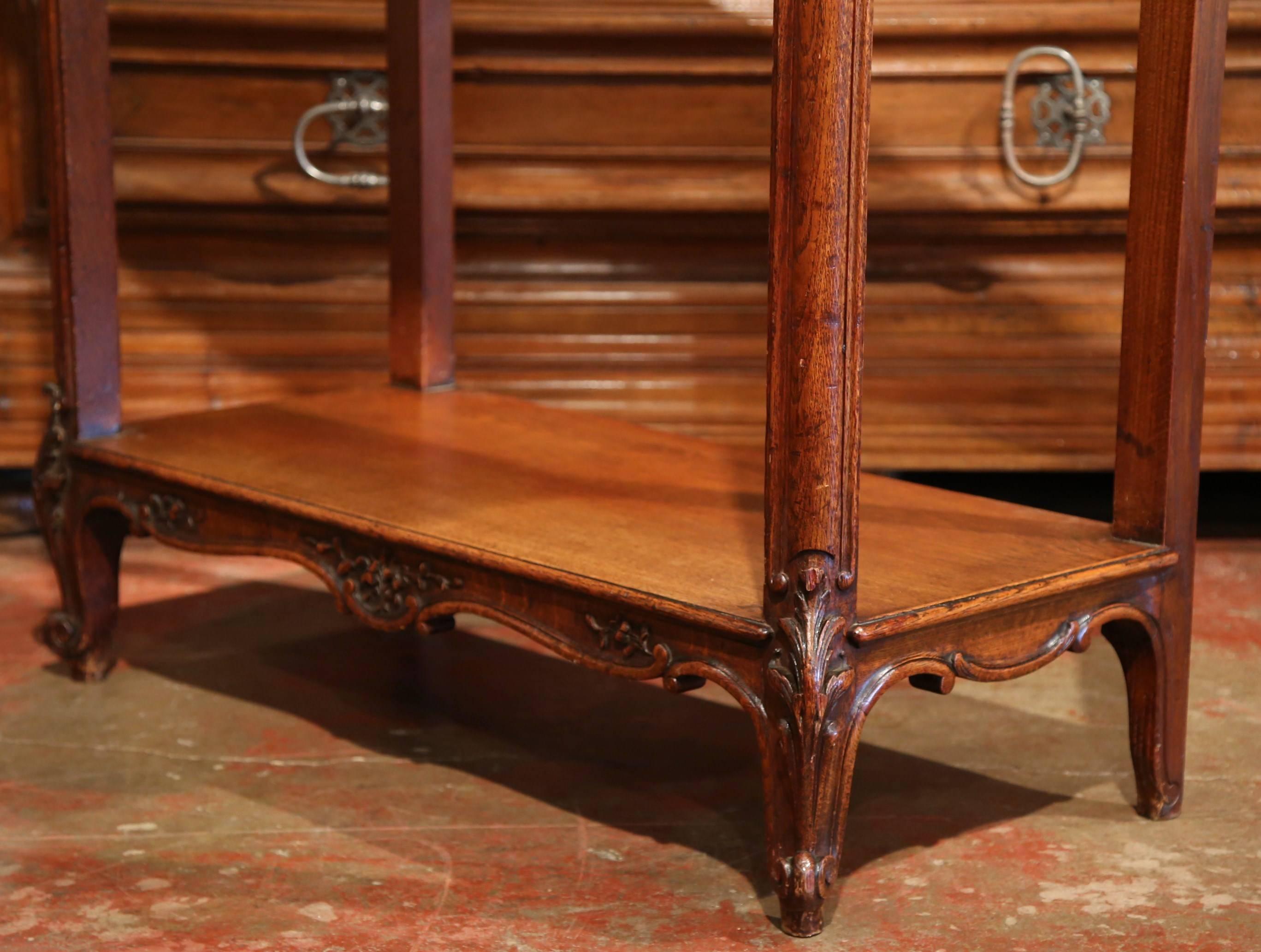 19th Century French Carved Oak Two-Tier Console Table with Marble Top 3