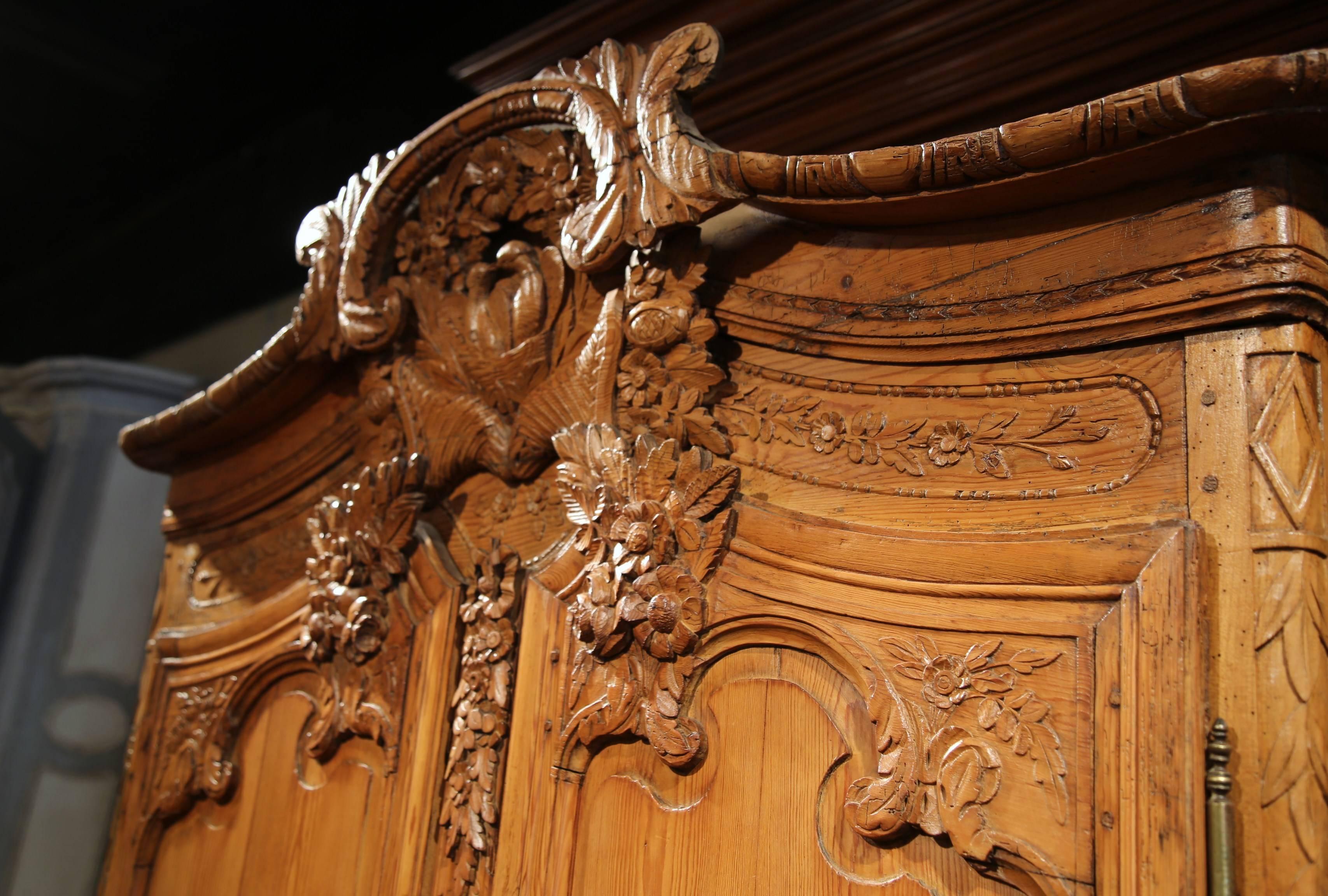 Mid-18th Century French Louis XV Carved Pine Wedding Armoire from Normandy 3