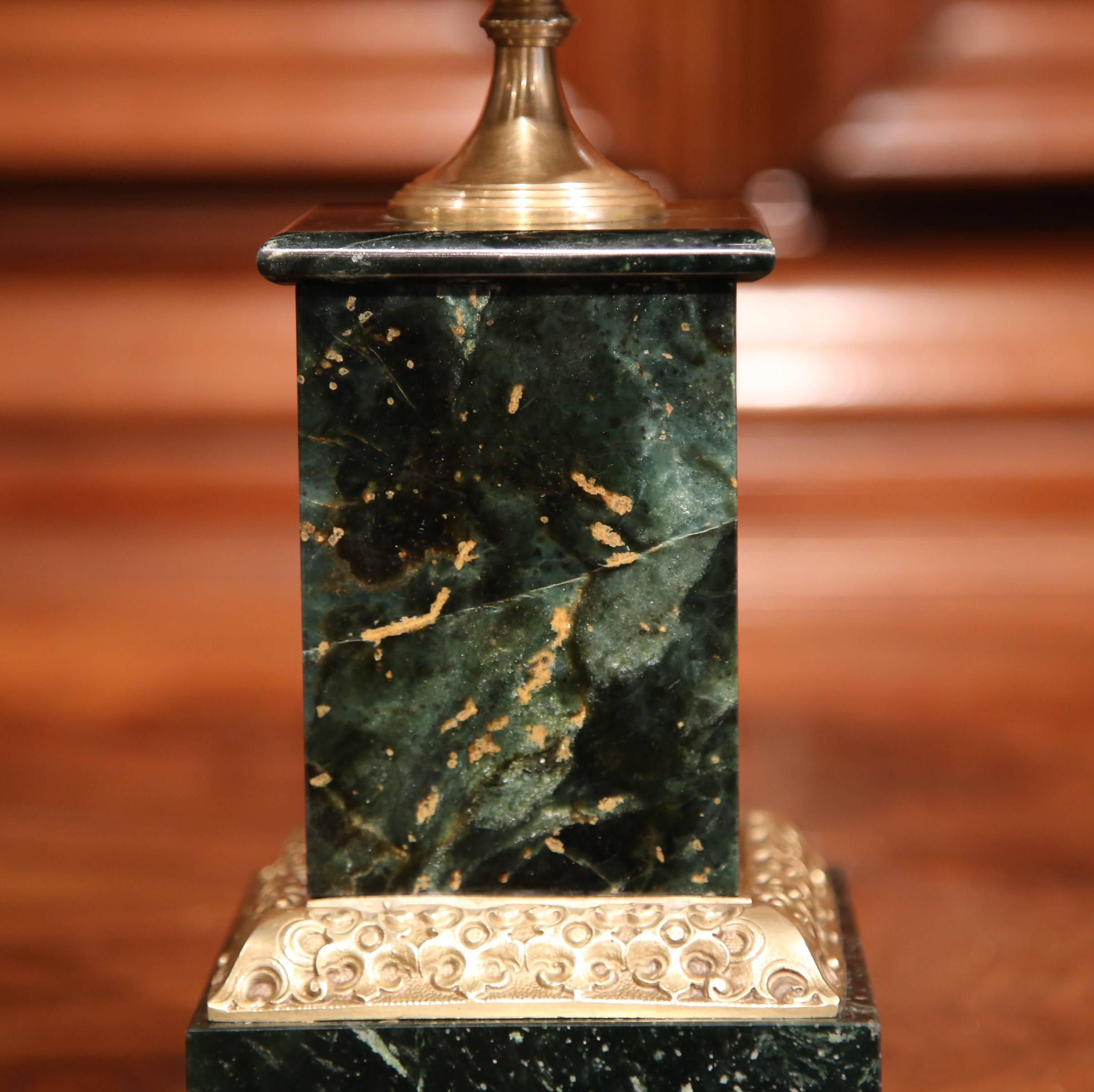 19th Century French Patinated Brass Vide-Poche Tray on Green Marble Base In Excellent Condition In Dallas, TX